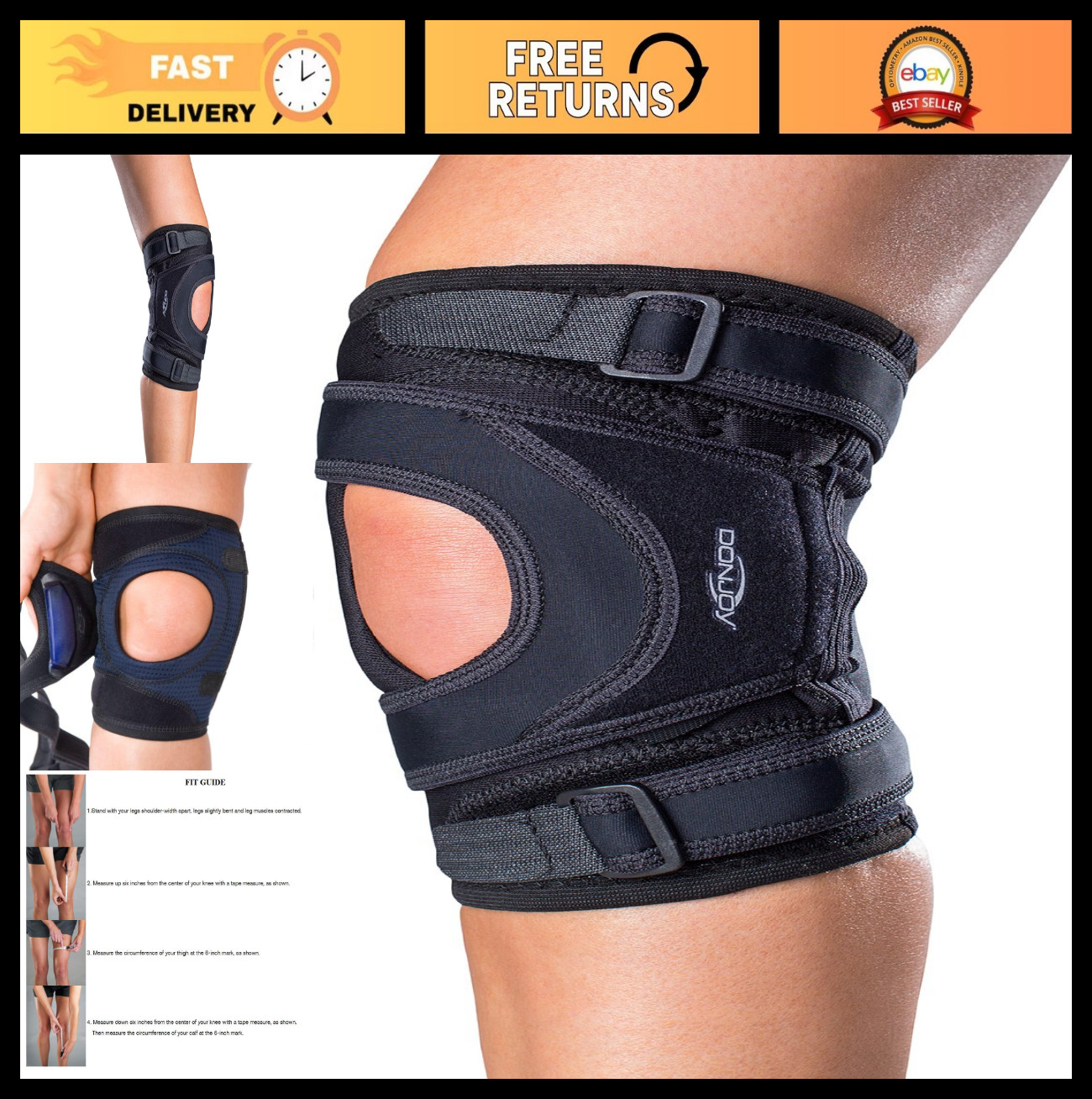 Knee Brace for Patella Instabilities & Dislocations – Bifurcated Strap, Large, L