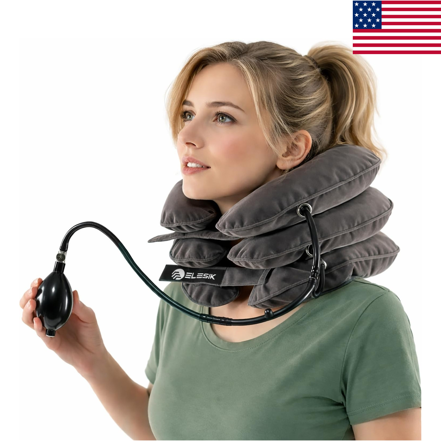 Inflatable Cervical Neck Traction Device Neck Stretcher for Pain Relief Grey