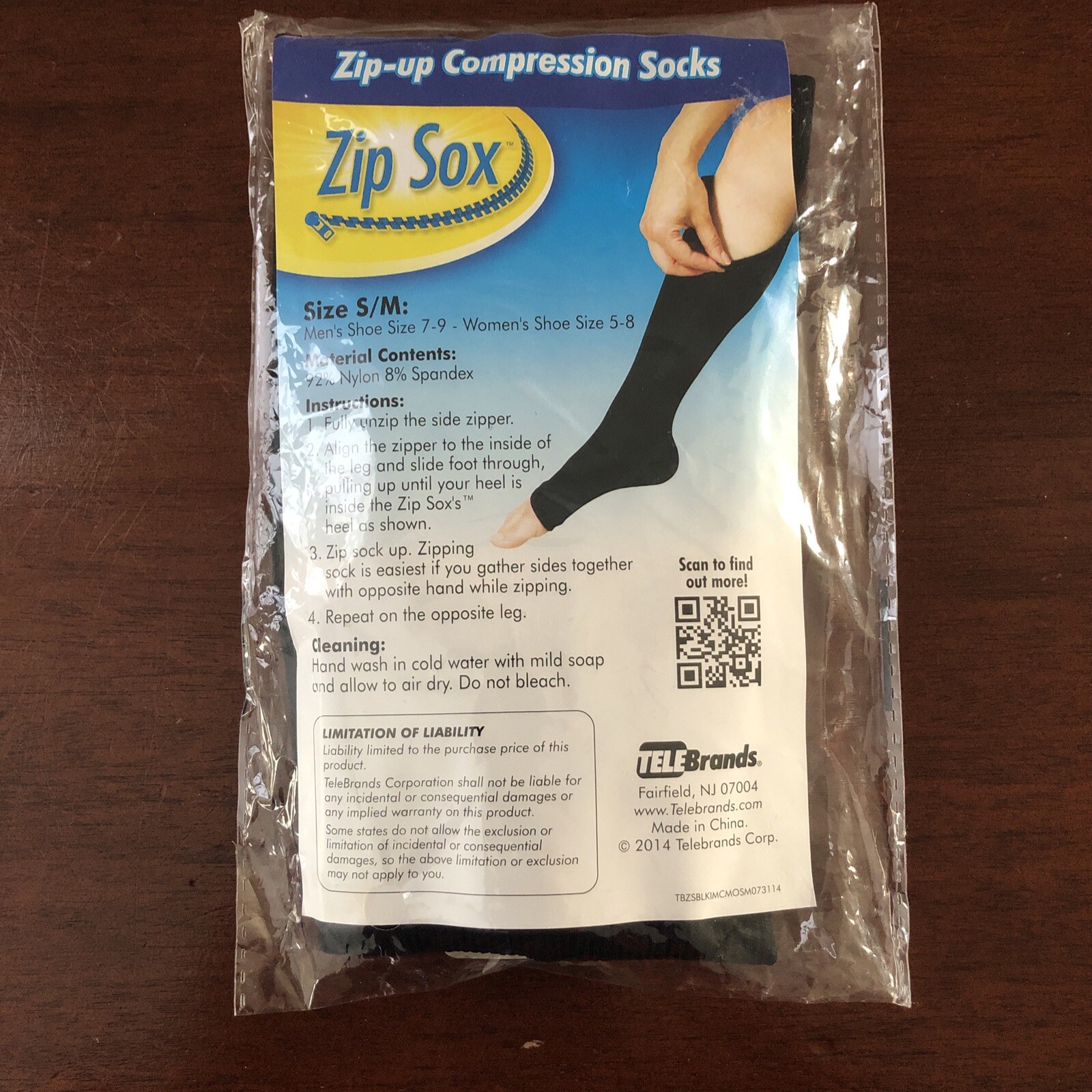 Zip Sox open toe zip up compression socks – black unisex Sm/Med – Brand New NIP