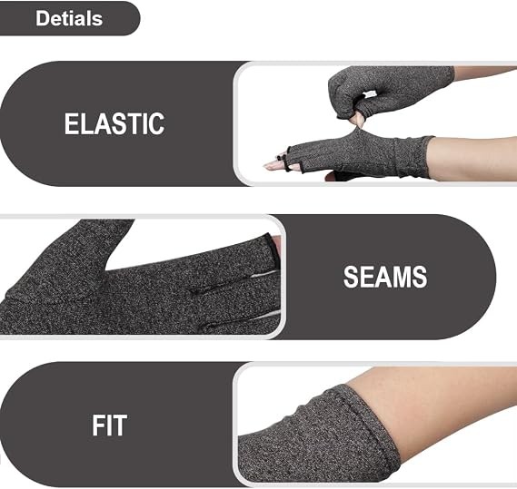 Copper Compression Arthritis Gloves Hand Wrist Support, Pain Relief Fingerless