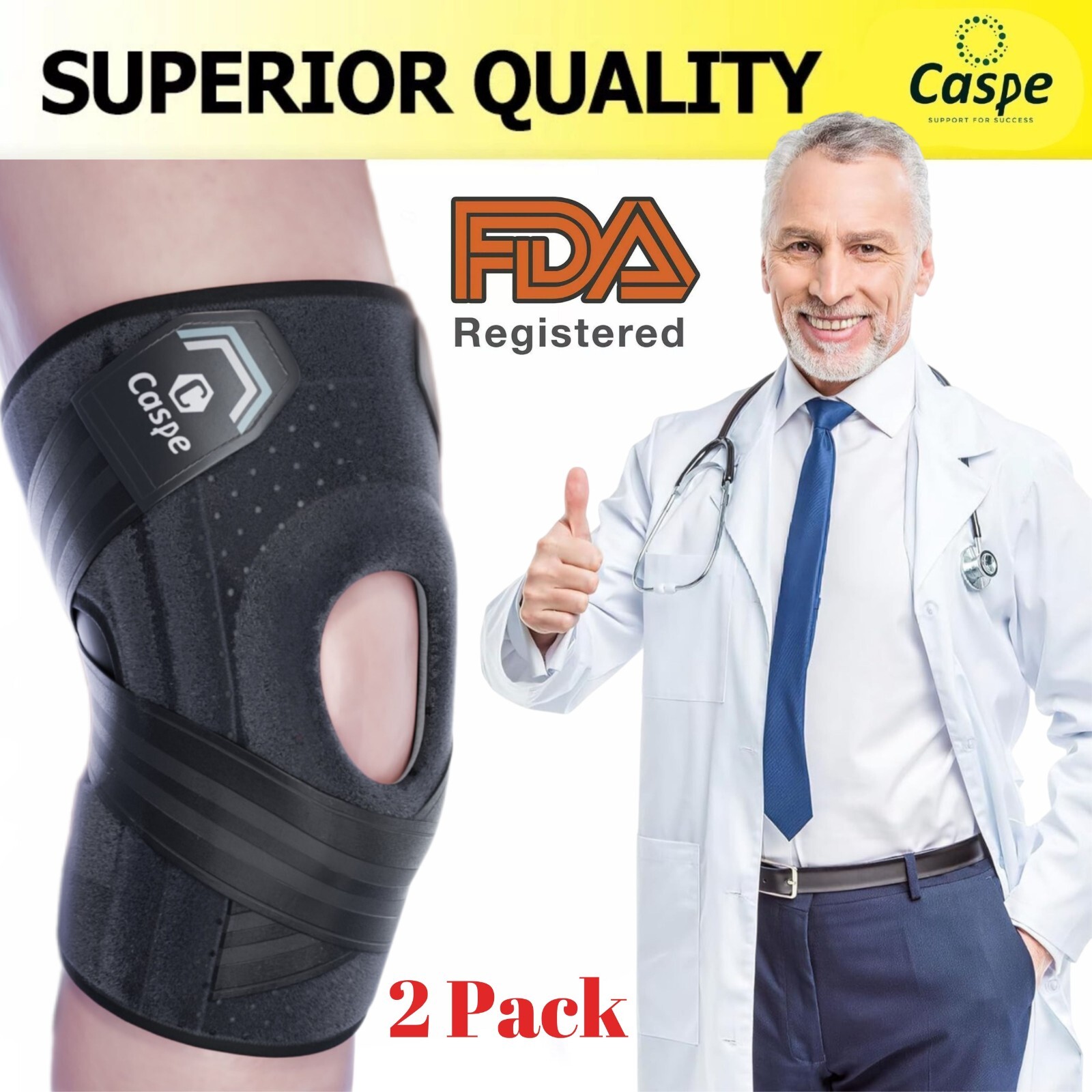 Caspe 2Pack Adjustable Knee Brace Compression Support for Sport Arthritis Relief