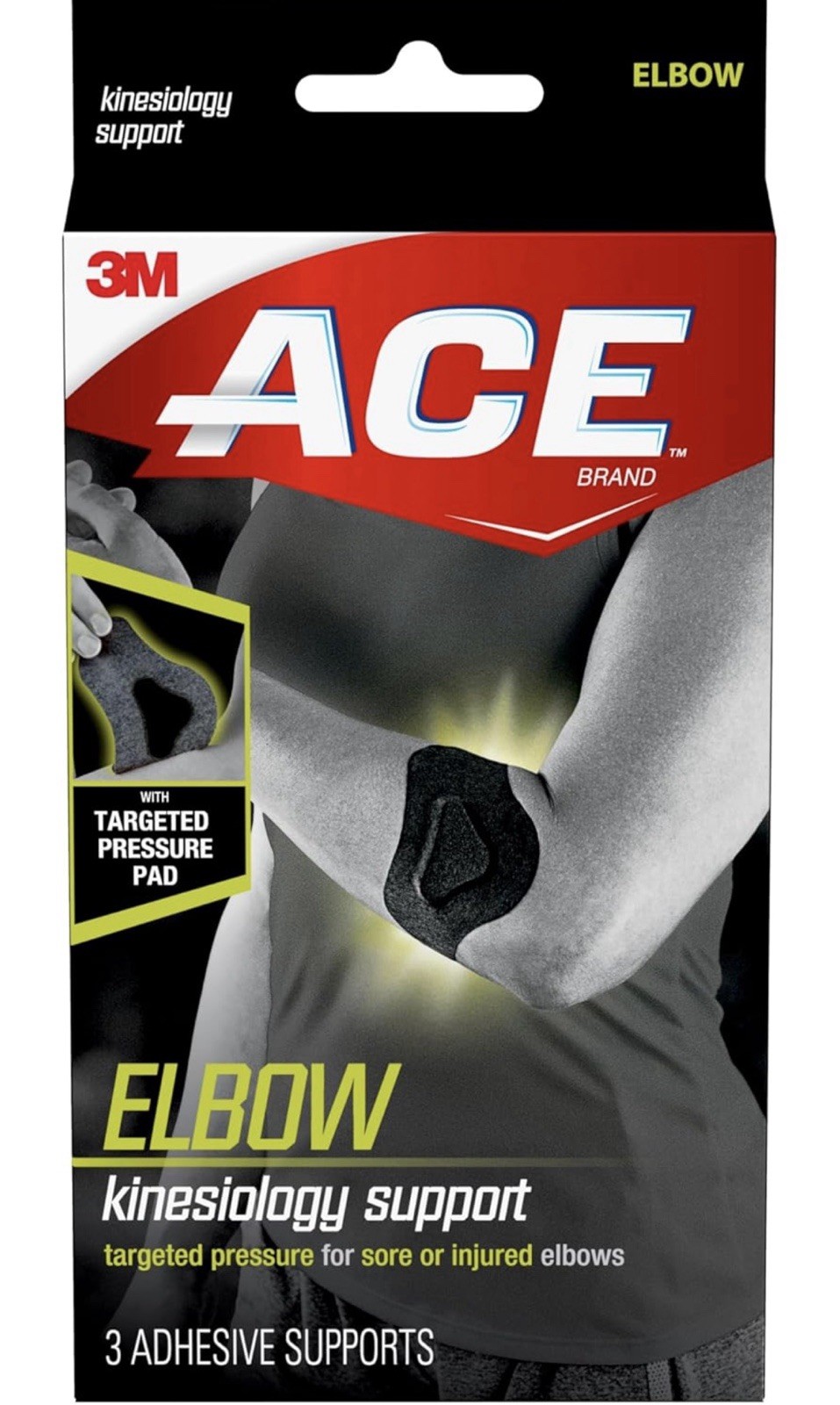 3M ACE Kinesiology Elbow Support 3-pack Sore Elbow Pain Injury Wrap NEW