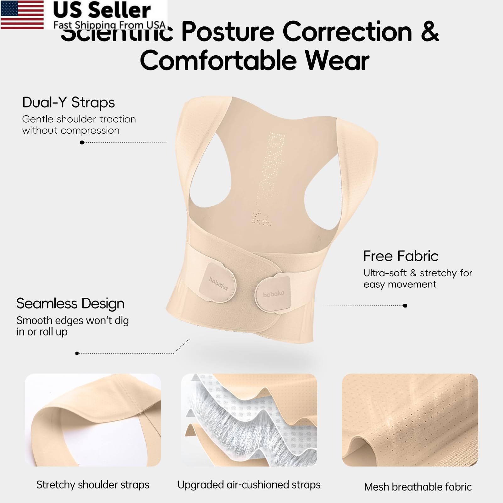 babaka Posture Corrector for Women, Invisible Lightweight Small, Beige