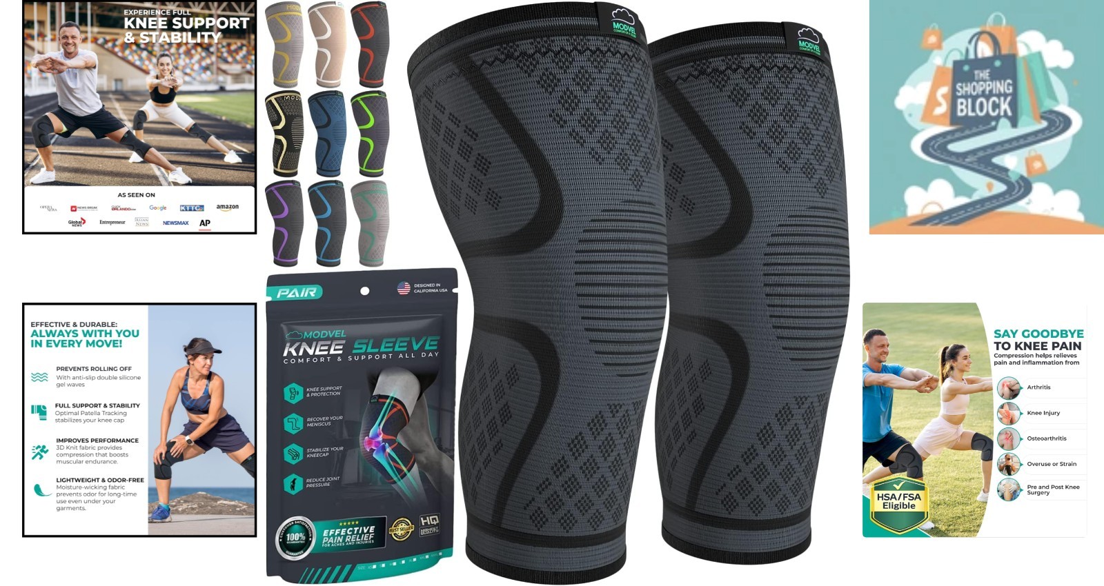 2-Pack Black Knee Brace Compression Sleeves for Men & Women, Medium