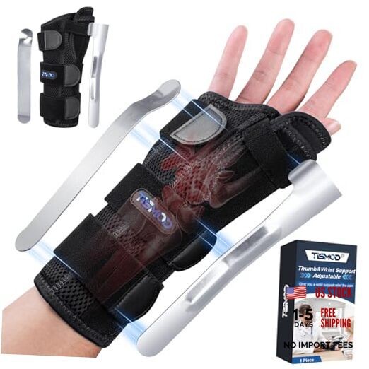 Carpal Tunnel Wrist Brace Night Support,Thumb Spica One Size Black-Right Hand