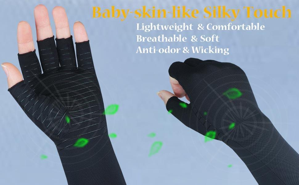 Copper Compression Long Gloves Gym Arthritis Carpal Tunnel Support Pain Relief ~
