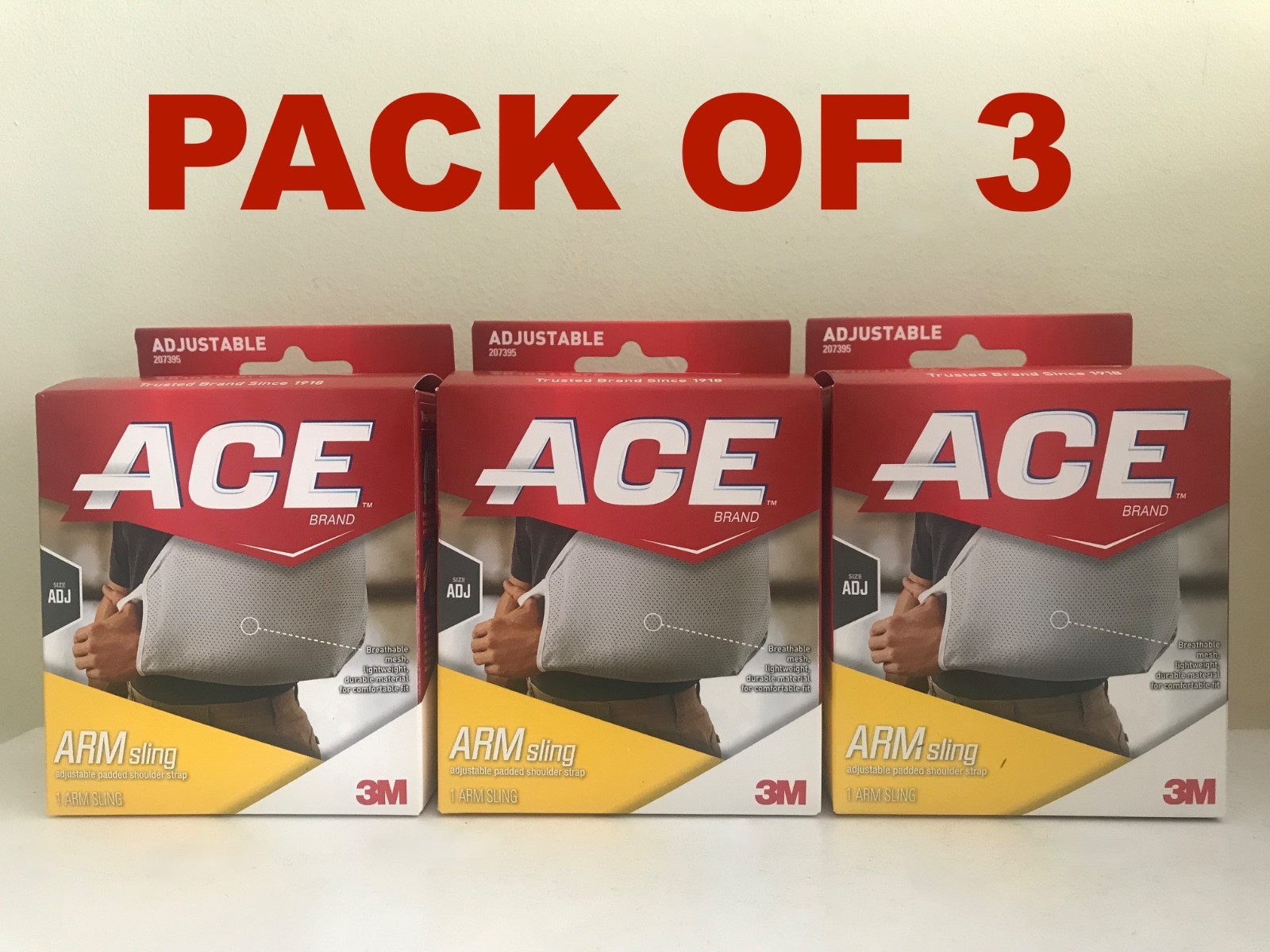 ACE Arm Sling Adjustable Padded Shoulder Strap Breathable Mesh (Pack of 3) New