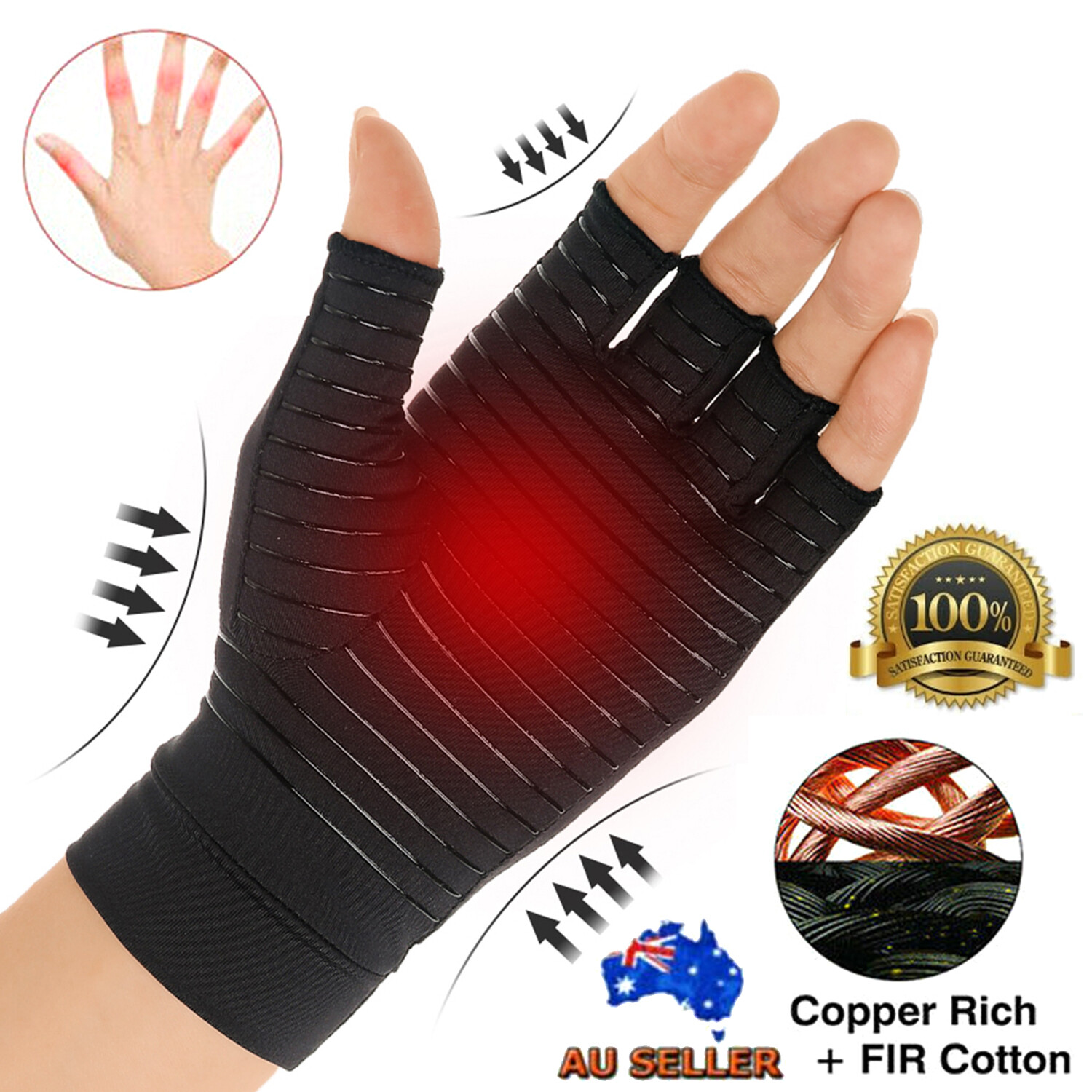 Copper Arthritis Gloves Compression Sleeve Brace Sport Work Hand Pain Relief US