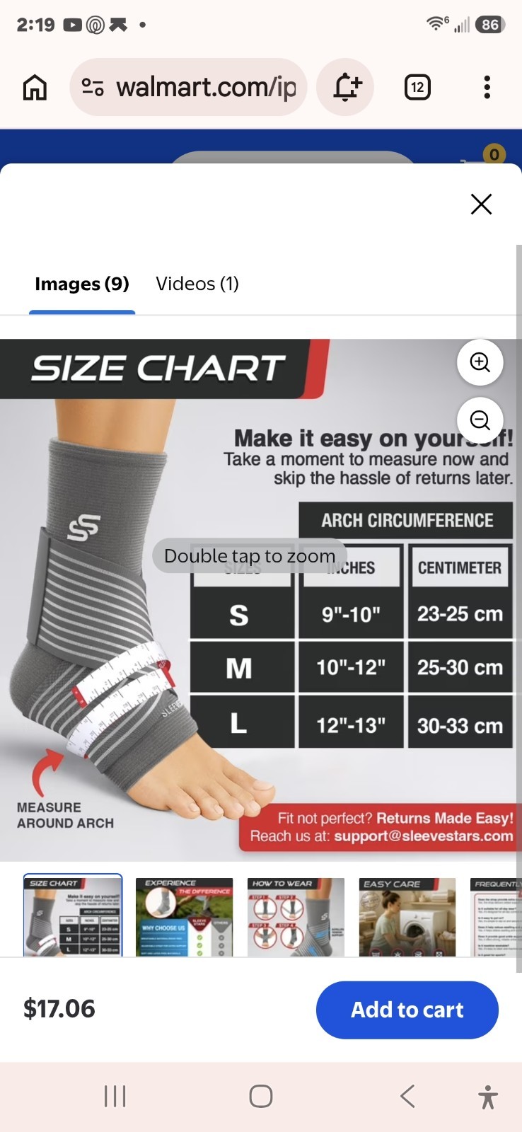 Sleeve Stars Adjustable Ankle Support Brace Sleeve, Gray, Size L NEW, open