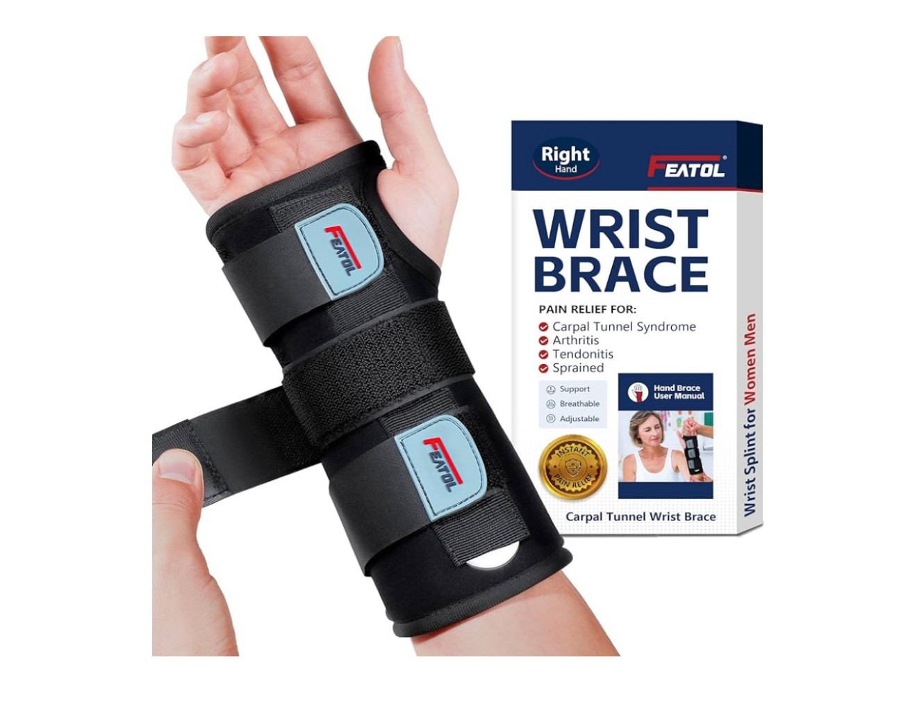 FEATOL Wrist Brace, FSA HSA Eligible Hand Brace, Carpal Tunnel Wrist Splint NEW