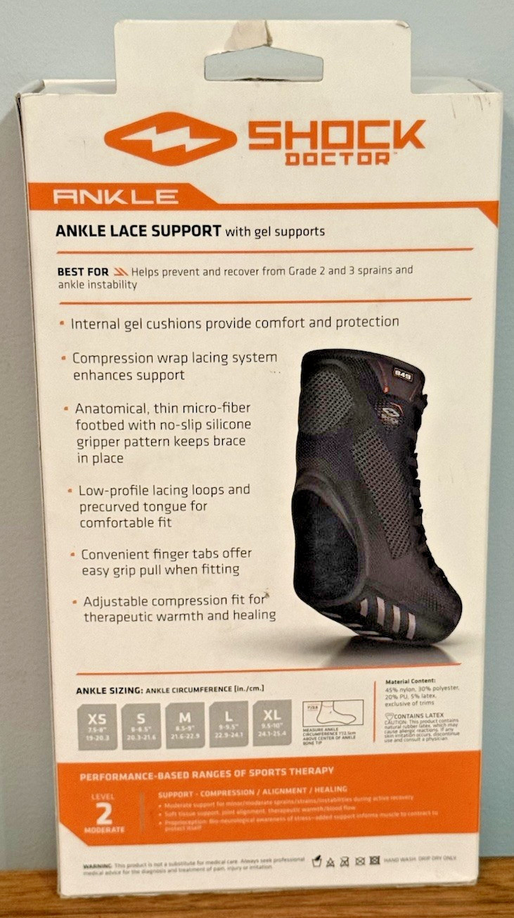 New Shock Doctor Level 2 Ankle Lace Support Brace w/ Gel Supports M