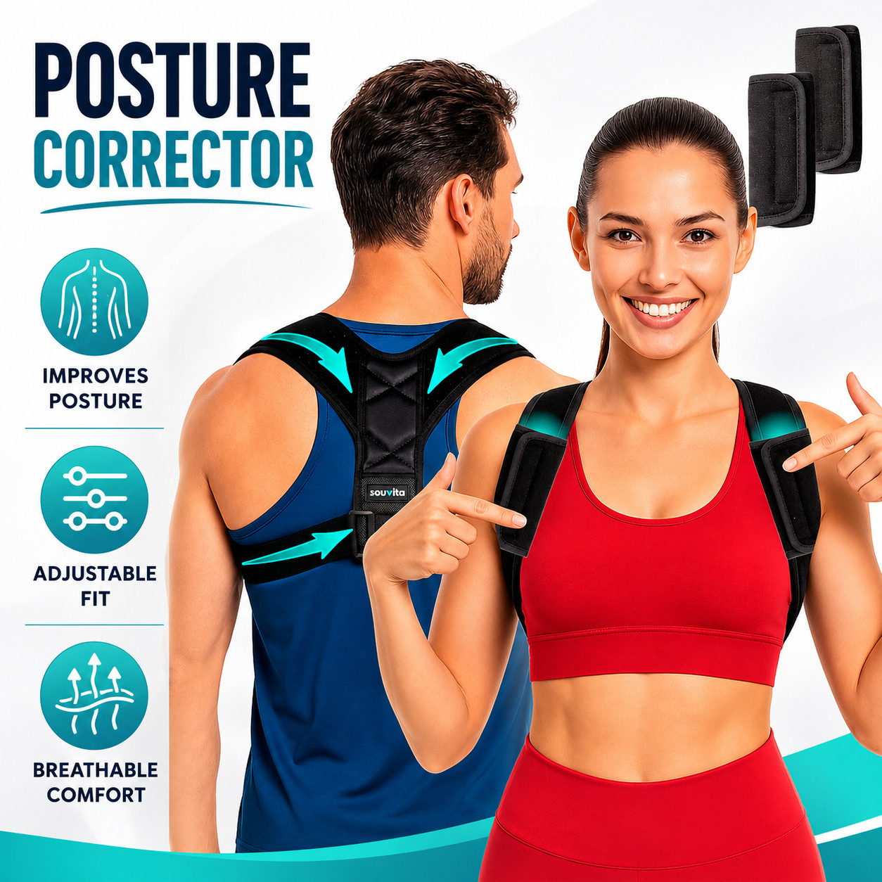 Adjustable Posture Corrector Back Brace Shoulder Support for Men Women Black