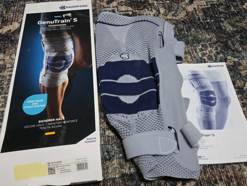 Bauerfeind GenuTrain S Pro Knee Support Brace Titan Grey Blue Size 4 Right