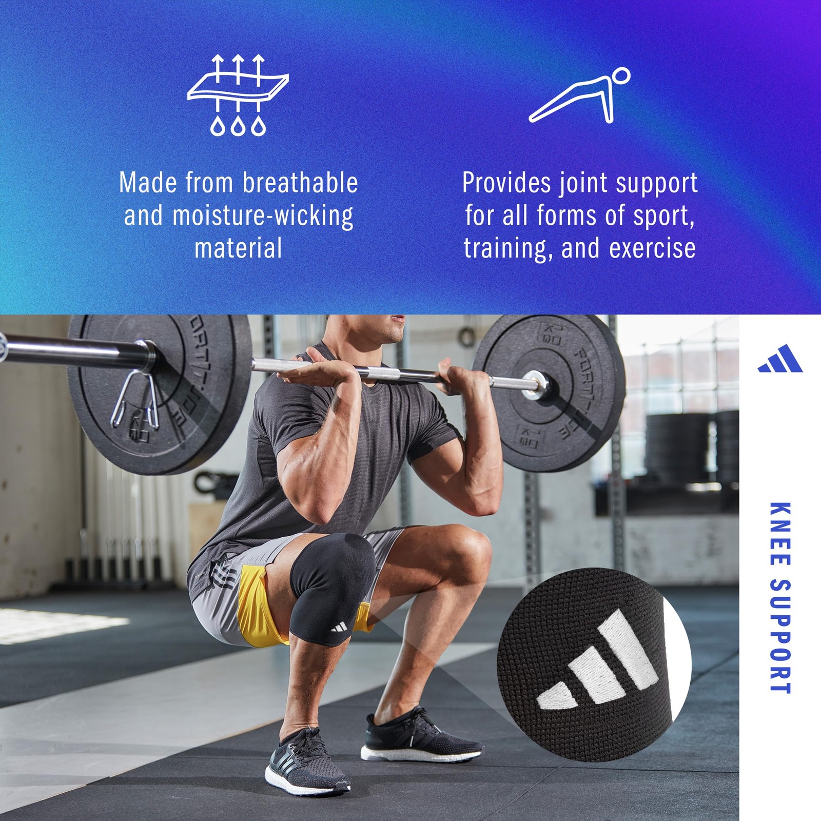 adidas Knee Support Sleeve – for Support, Large, Black (Large)