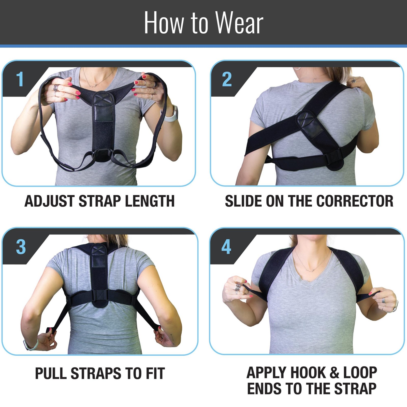 DMI Adjustable Posture Corrector for Men & Women, Back One Size, Black