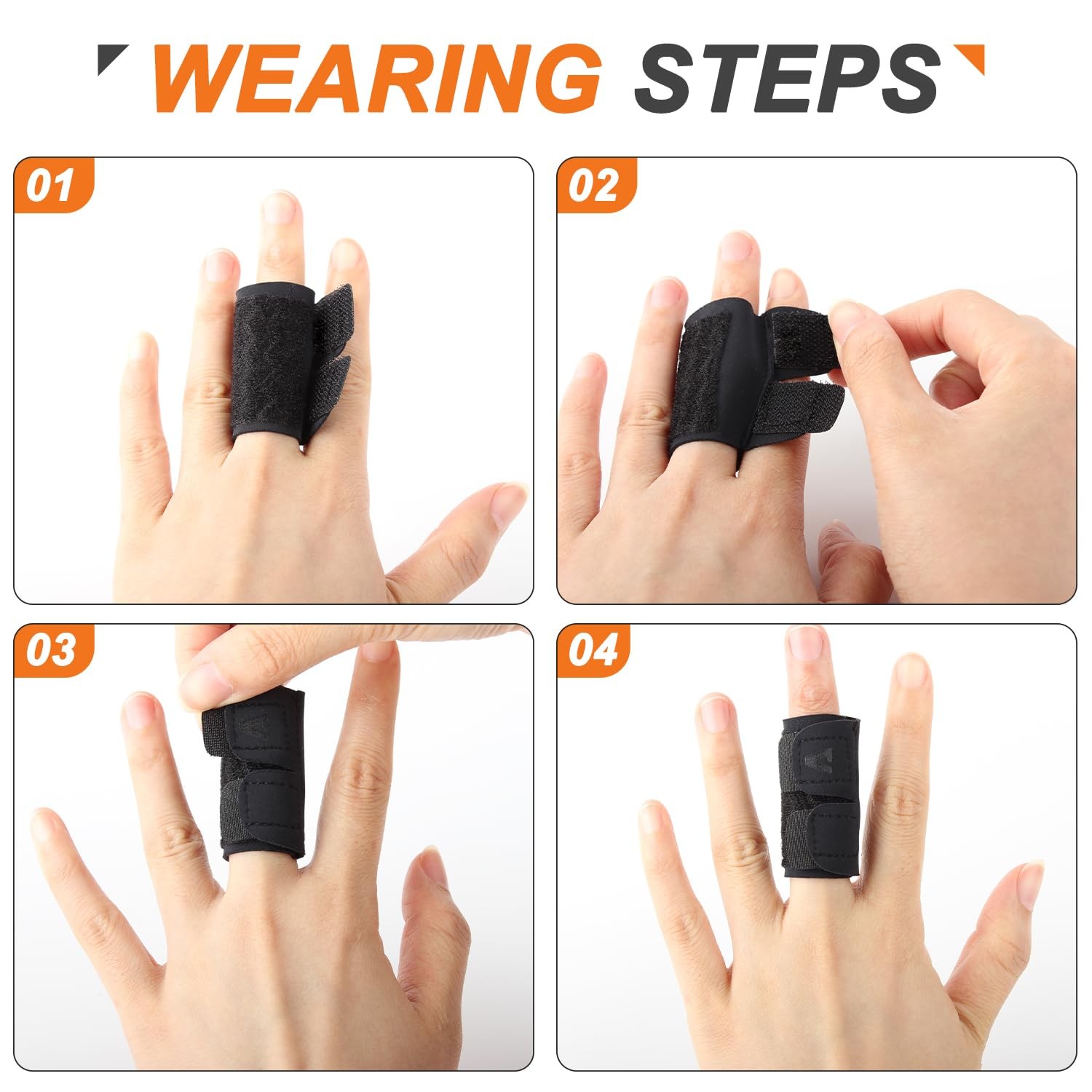 KiiMos 2PCS Finger Splints (No Metal Support) – Adjustable Large-2PCS, Black