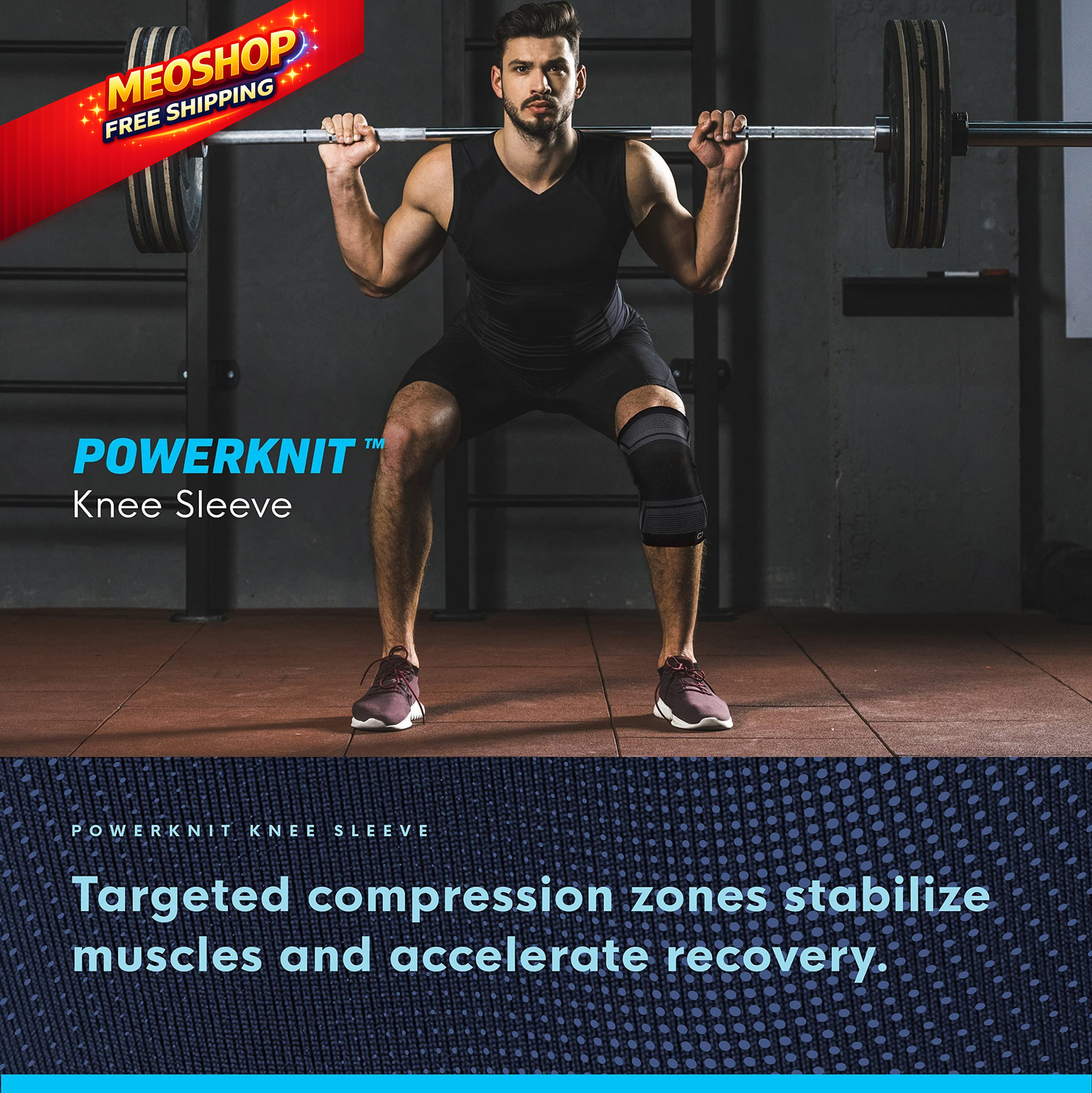 Copper Compression PowerKnit Knee Sleeve- Stabilizer Large/XL, Black