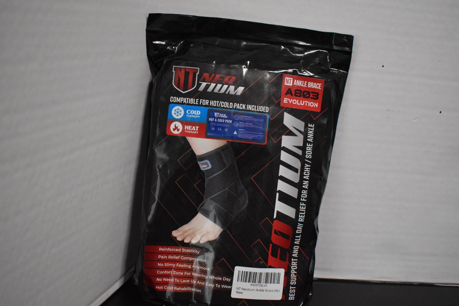 Neo Tium Foot & Ankle Wrap with Hot/Cold Reusable Gel Pack A803 XL NEW