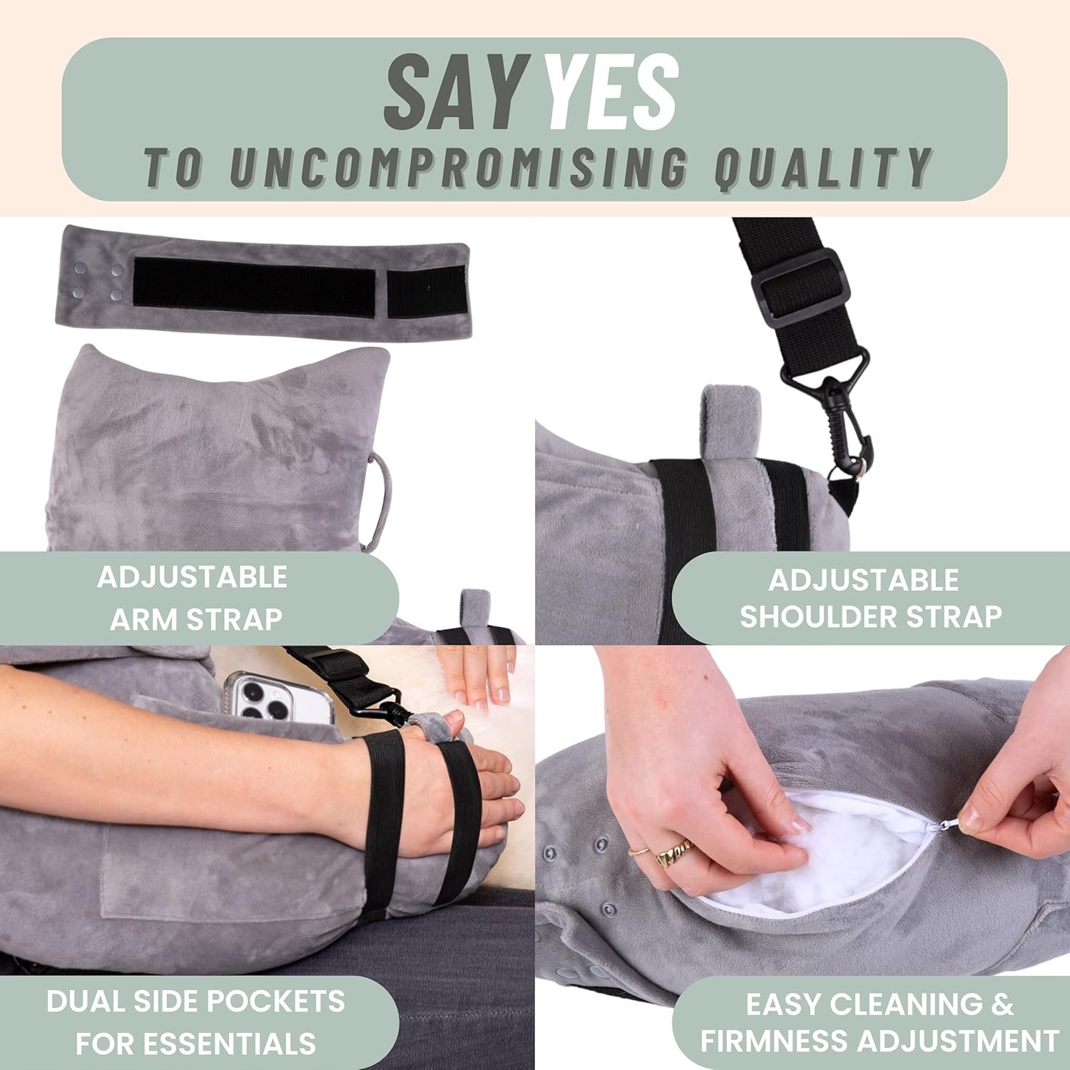 Moonlight Grey Arm Elevation Pillow for Shoulder Recovery Adjustable Features