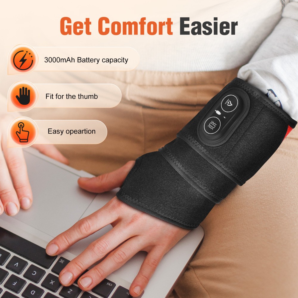 Electric Infrared Heated Wrist Wrap Brace Hand Massage Vibration for Pain Relief