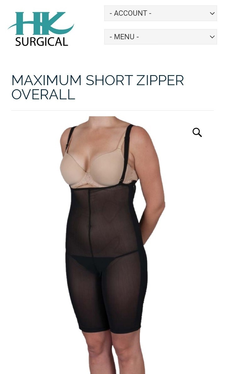 HK Surgical Maximum Short Zipper Overall MEDIUM – BLACK Post Surgery Compression