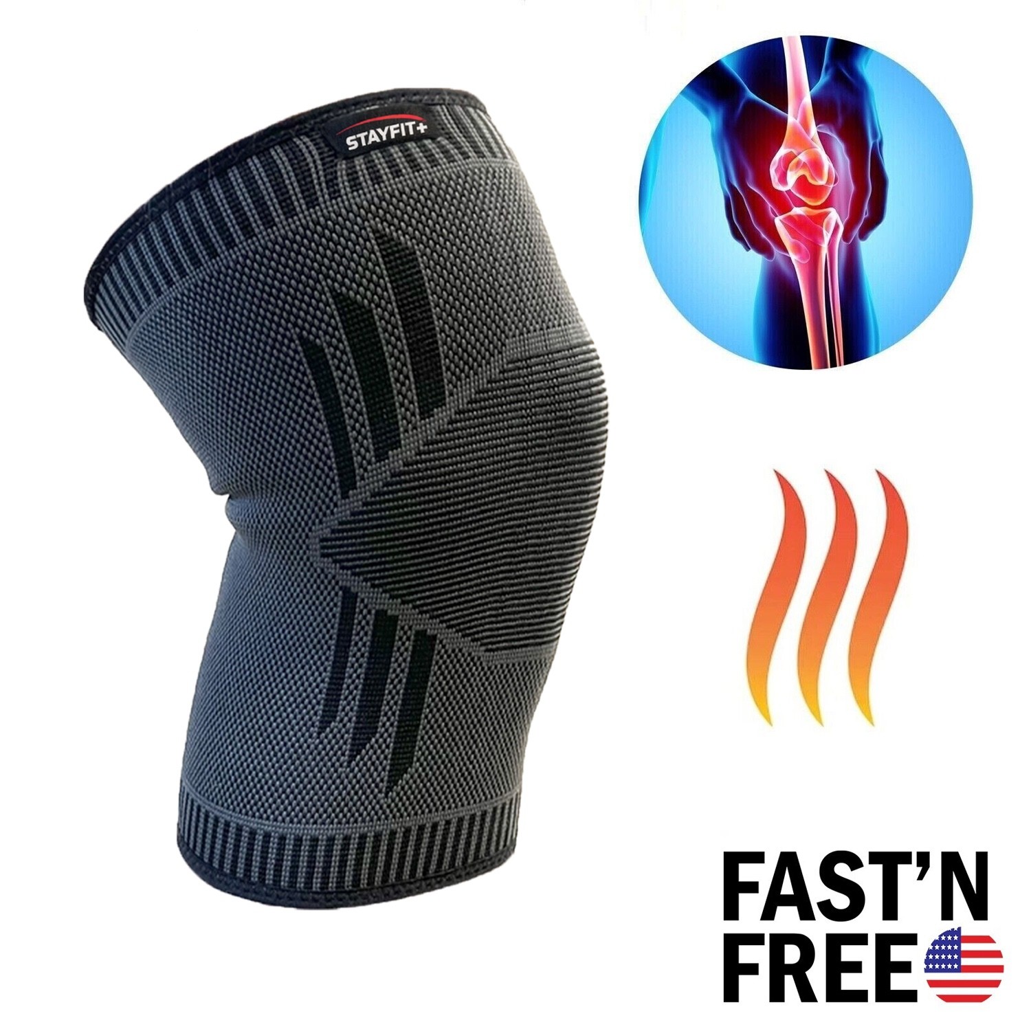 Heating Knee Sleeve Compression Brace Support Leg Wrap Tendonitis Pain Relief