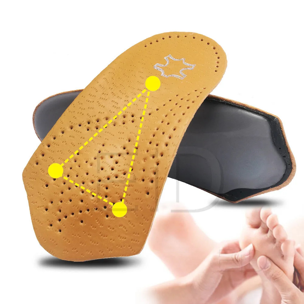 Leather orthotic Insoles OX Leg Heel Cushion for Feet Soles Relieve Foot Pain Pr