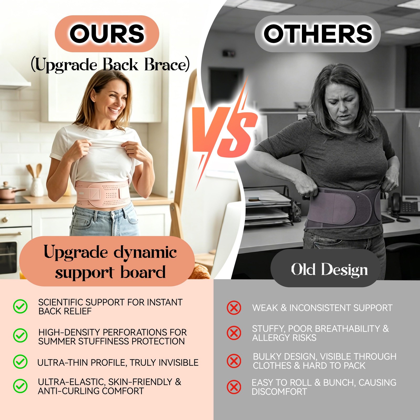 Ultra Thin Back Brace with 3D Lumbar Pad for Lower Back Pain Relief, Breathab…
