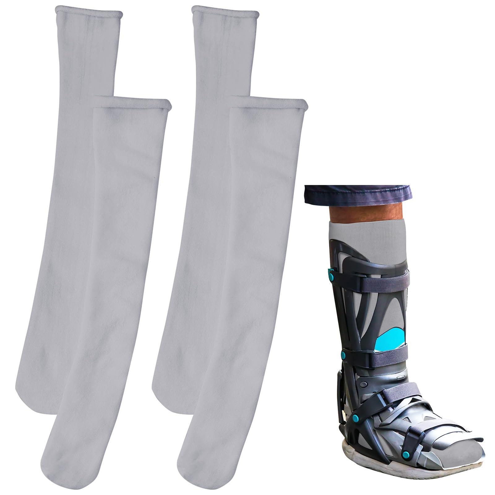 Walking Boot Socks Orthopedic Walker Brace Liner Gray Unisex Adult 2 Pairs