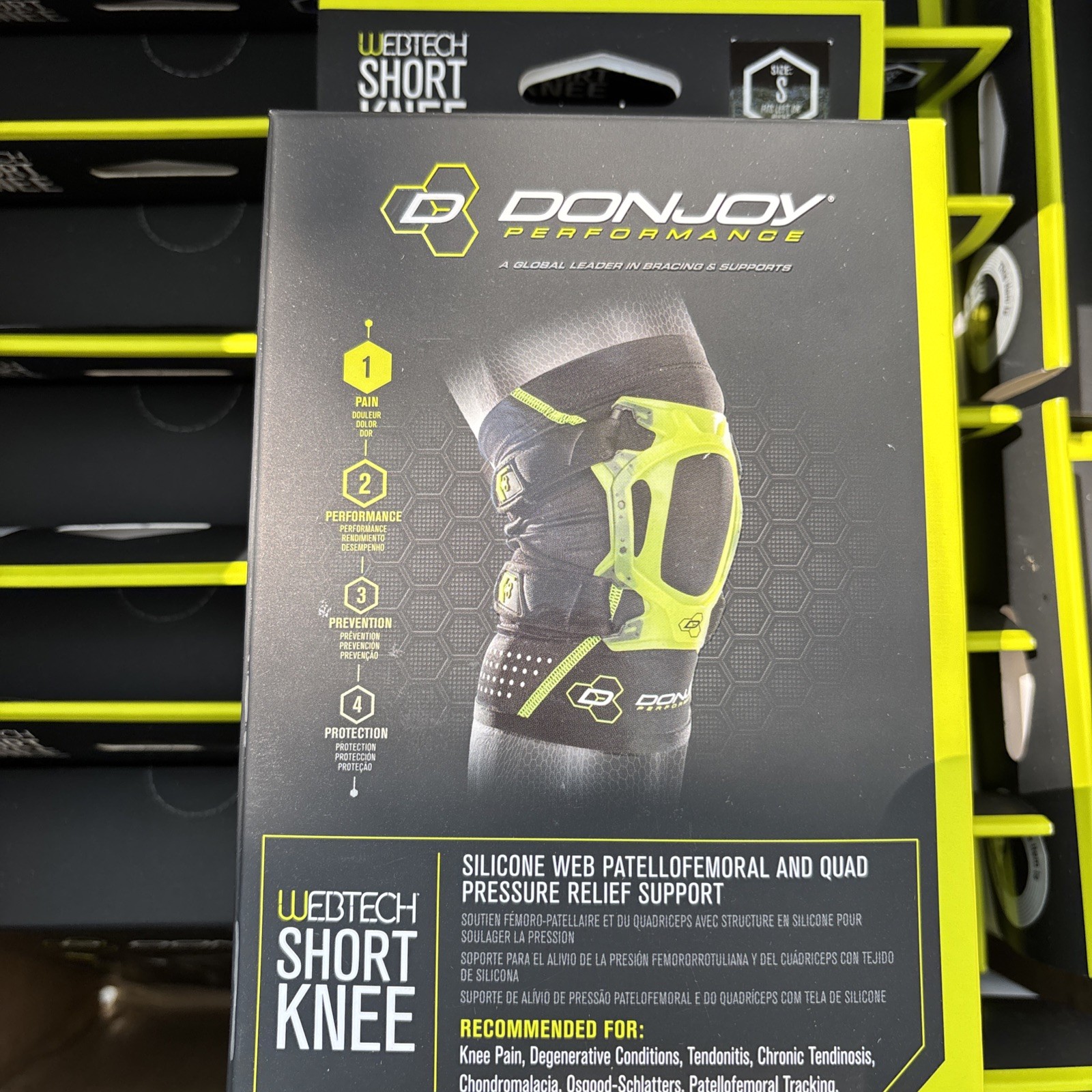 DONJOY PERFORMANCE Webtech Short Knee Brace Green Size Small Brand New