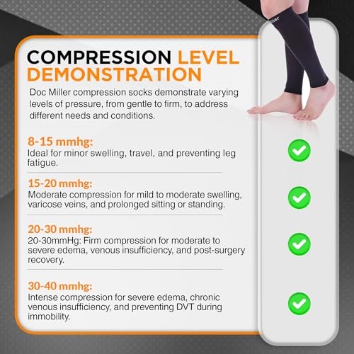 Compression Calf Sleeve for Men & Women – 20-30mmHg Large REGULAR Black