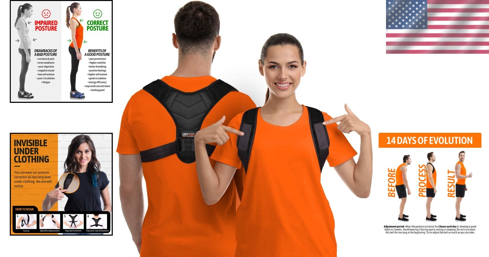 Unisex Adjustable Posture Corrector Under Clothes – Regular Size (32-43 in)