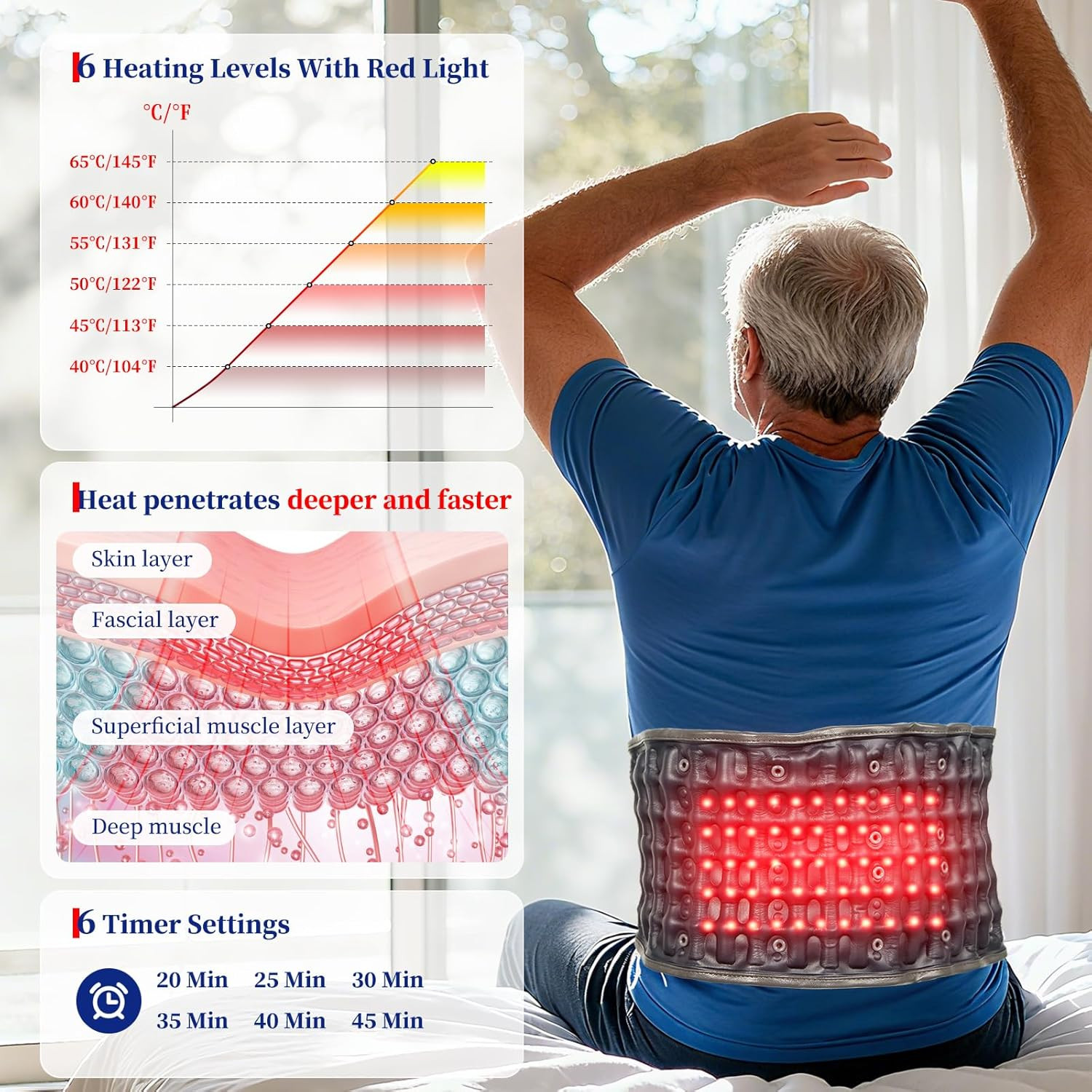 Red Light Massage Decompression Belt for Instant Lower Back Pain Relief, Pump up