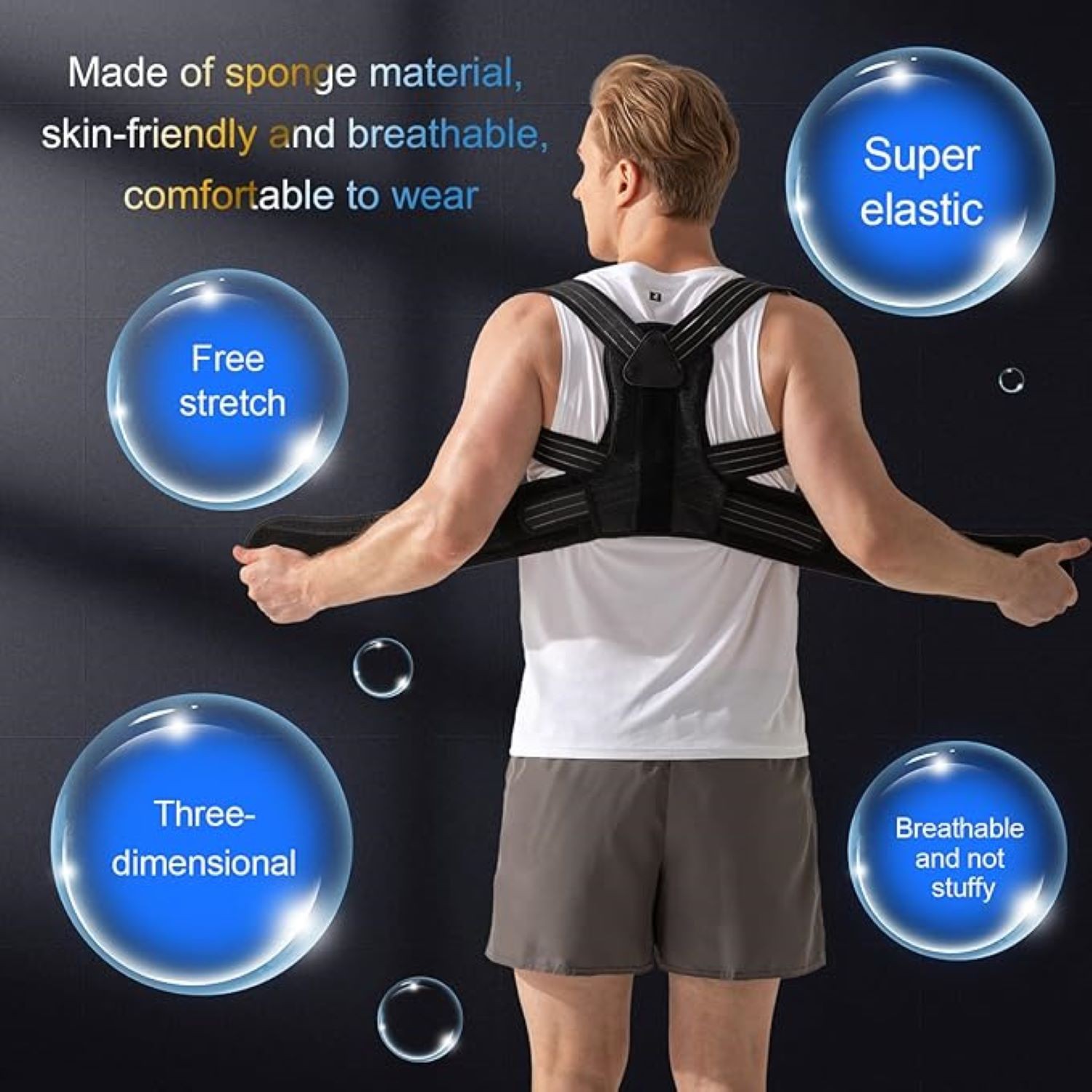 Portzon Back Brace Posture Corrector Men Women Adjustable Shoulder Support, XL