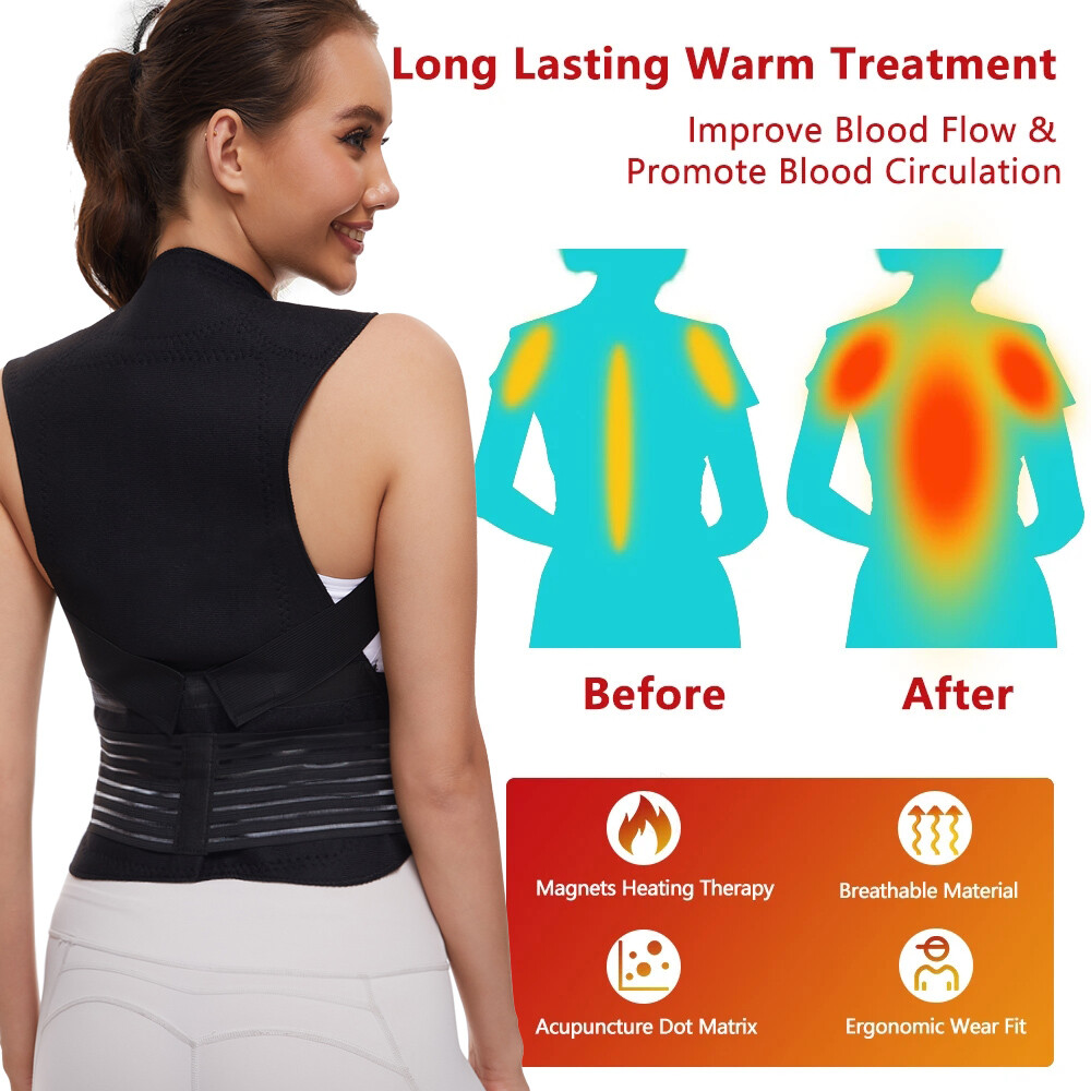 Adjustable Posture Corrector Low Back Support Shoulder Brace Belt Heated Vest
