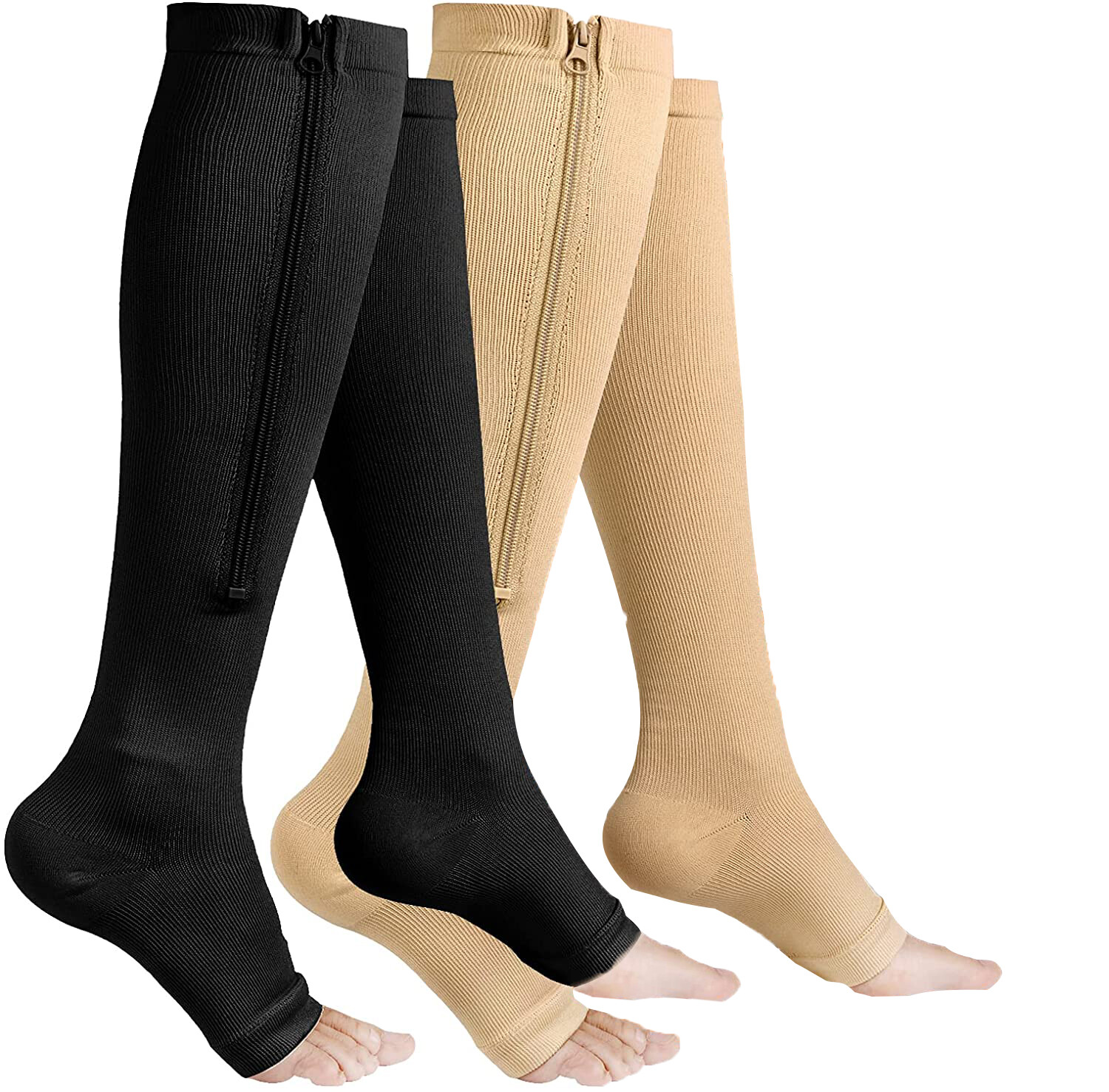 Zippered Medical Compression Socks 20-30mmHg with Safe Protection & Open Toe