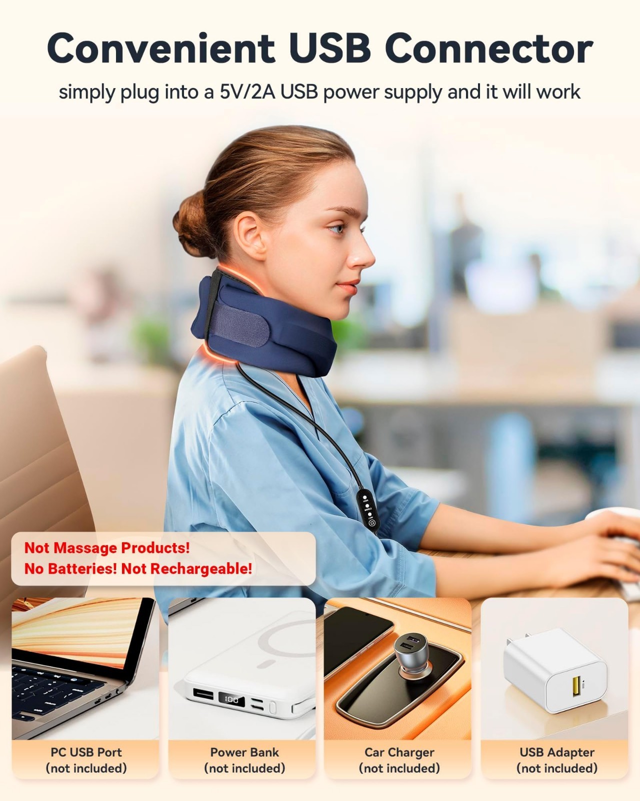 Heated Neck Support Brace – Cervical Collar with Heating Pad, Soft Foam Relief f