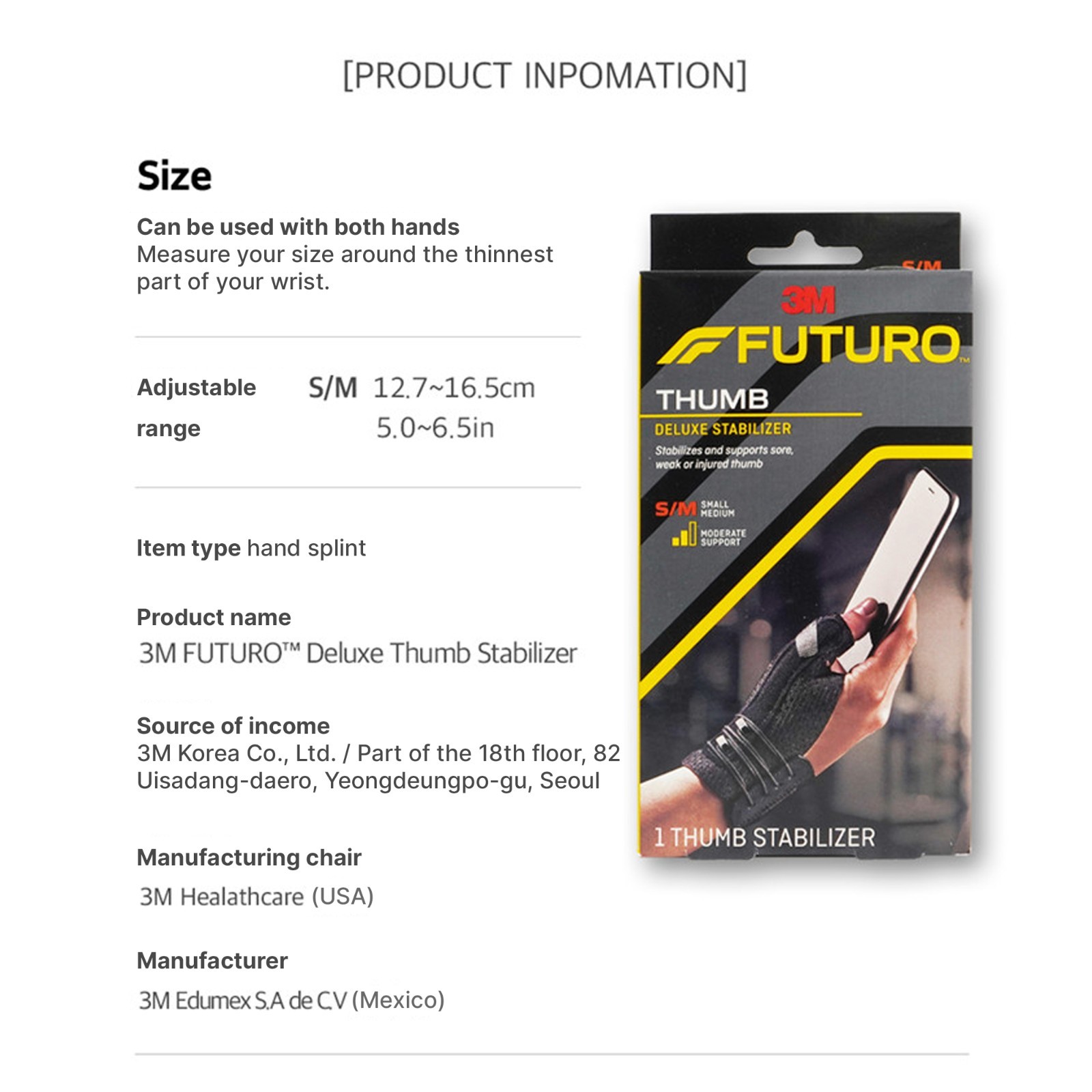 3M Futuro Deluxe Thumb Support S/M – Adjustable Hand & Joint Comfort Brace