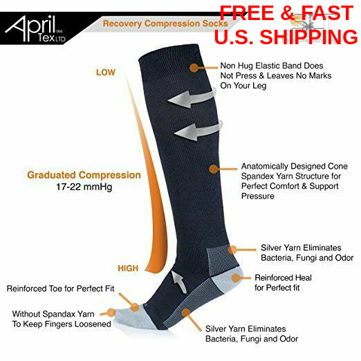 COMPRESSION SOCKS Knee High Blood Clots Veins Spots Unisex Silver Yarn STOP PAIN