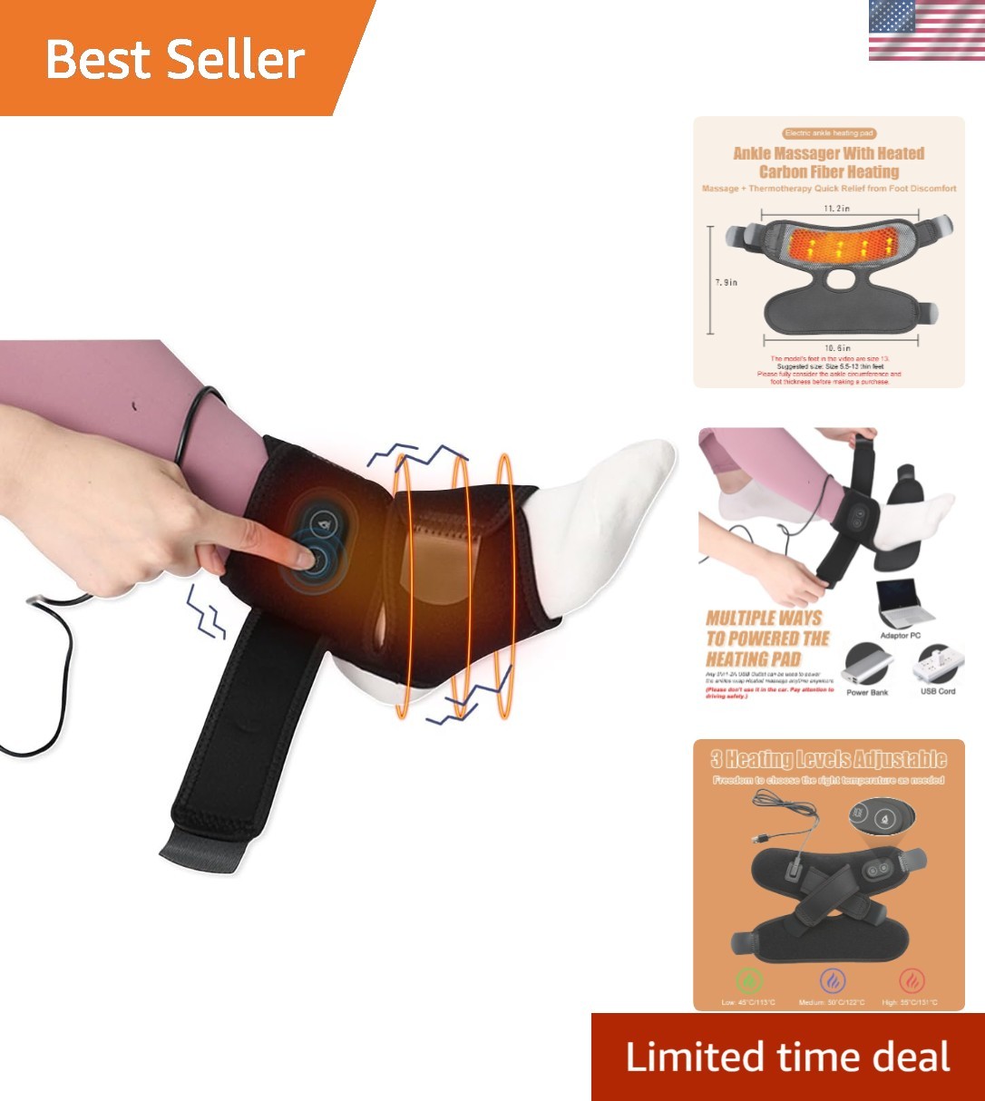 Winter Heated Foot Warmer Ankle Brace – Adjustable Vibration & Comfort Therapy