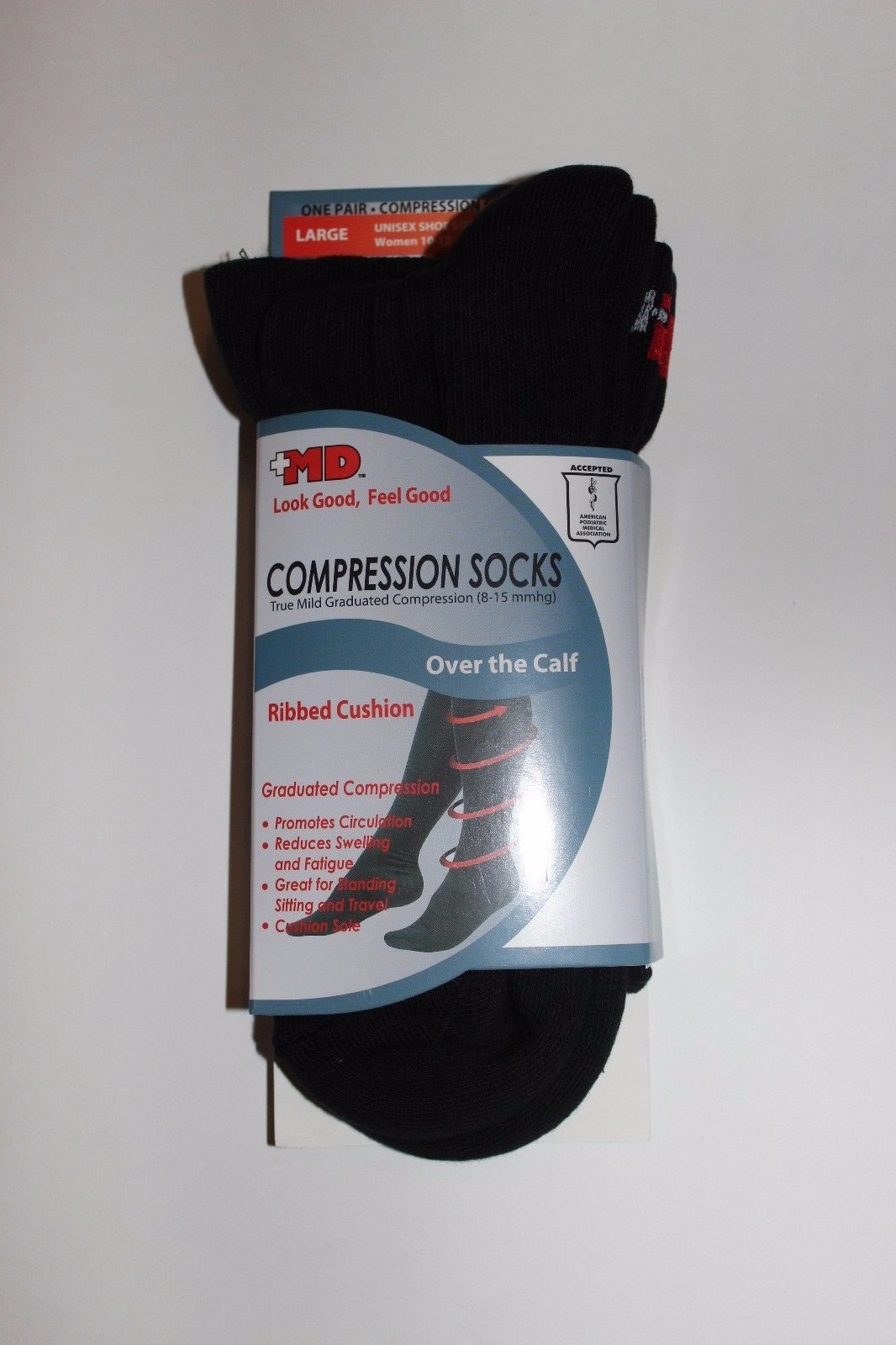 +MD PlusMD Ribbed Cushion Over the Calf Compression Socks Black White