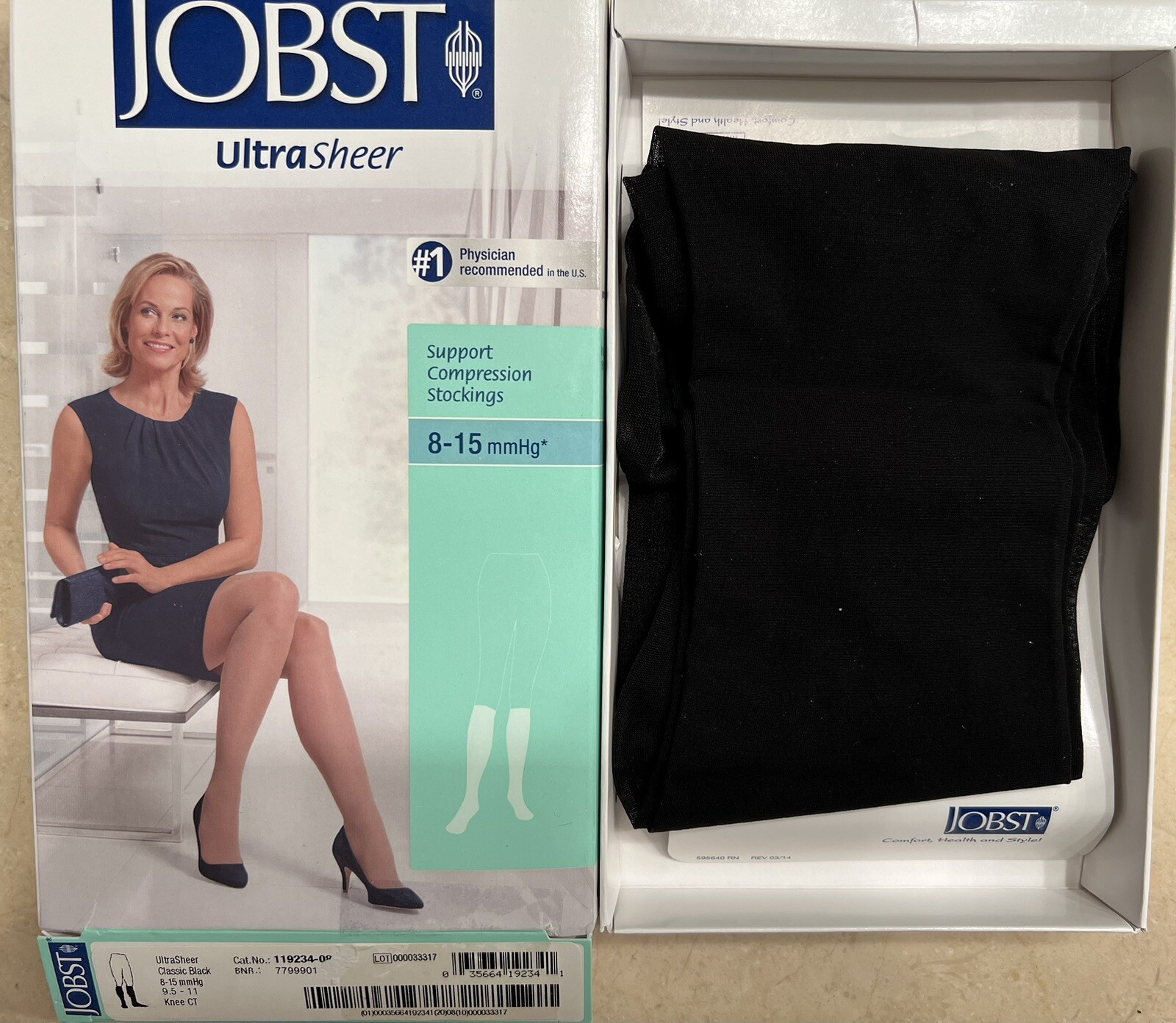 Jobst Ultra Sheer Knee High Closed Toe 8-15 mmHg Black Large 9.5-11 US New