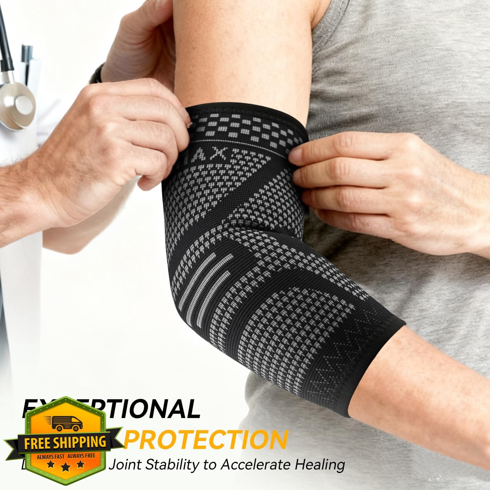 INDEEMAX Elbow Sleeve Grey Black Medium 2 Pack