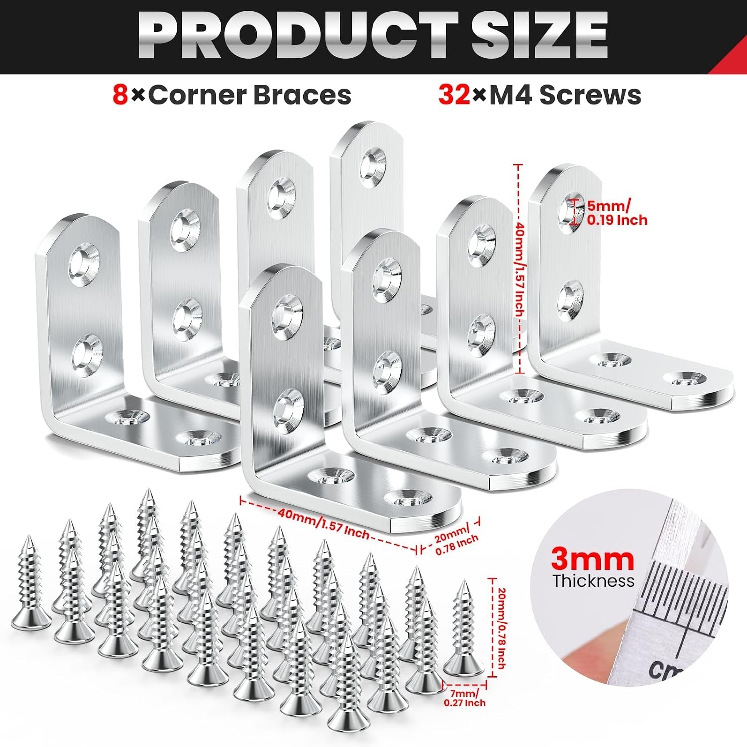 8 PCS Silver Brushed Heavy Duty Brackets – 90° Right Angle Support for Furniture