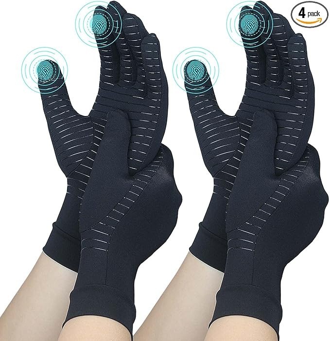 2 pares de guantes de cobre para artritis con dedos completos y punta para panta