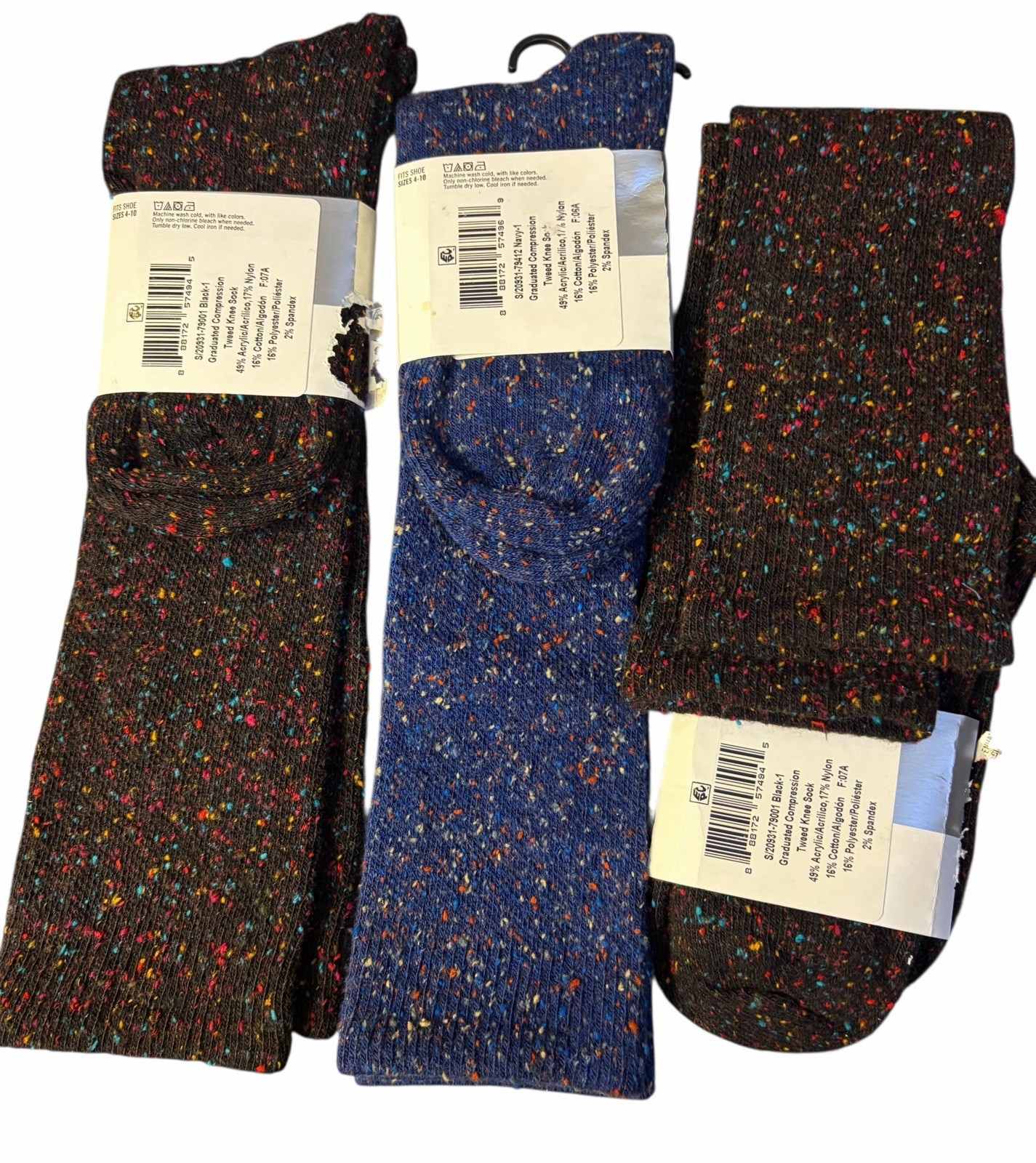 3 Hue Graduated Compression Knee High Womens Socks Gray 8-15 mmHg 4-10 New Tweed