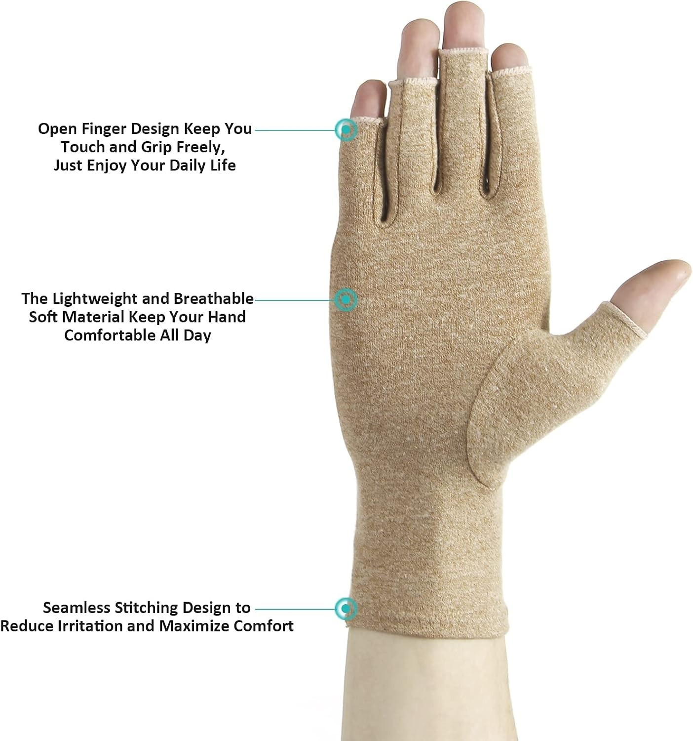 Breathable Cotton Spandex Fingerless Compression Gloves – 2 Pairs for Arthritis