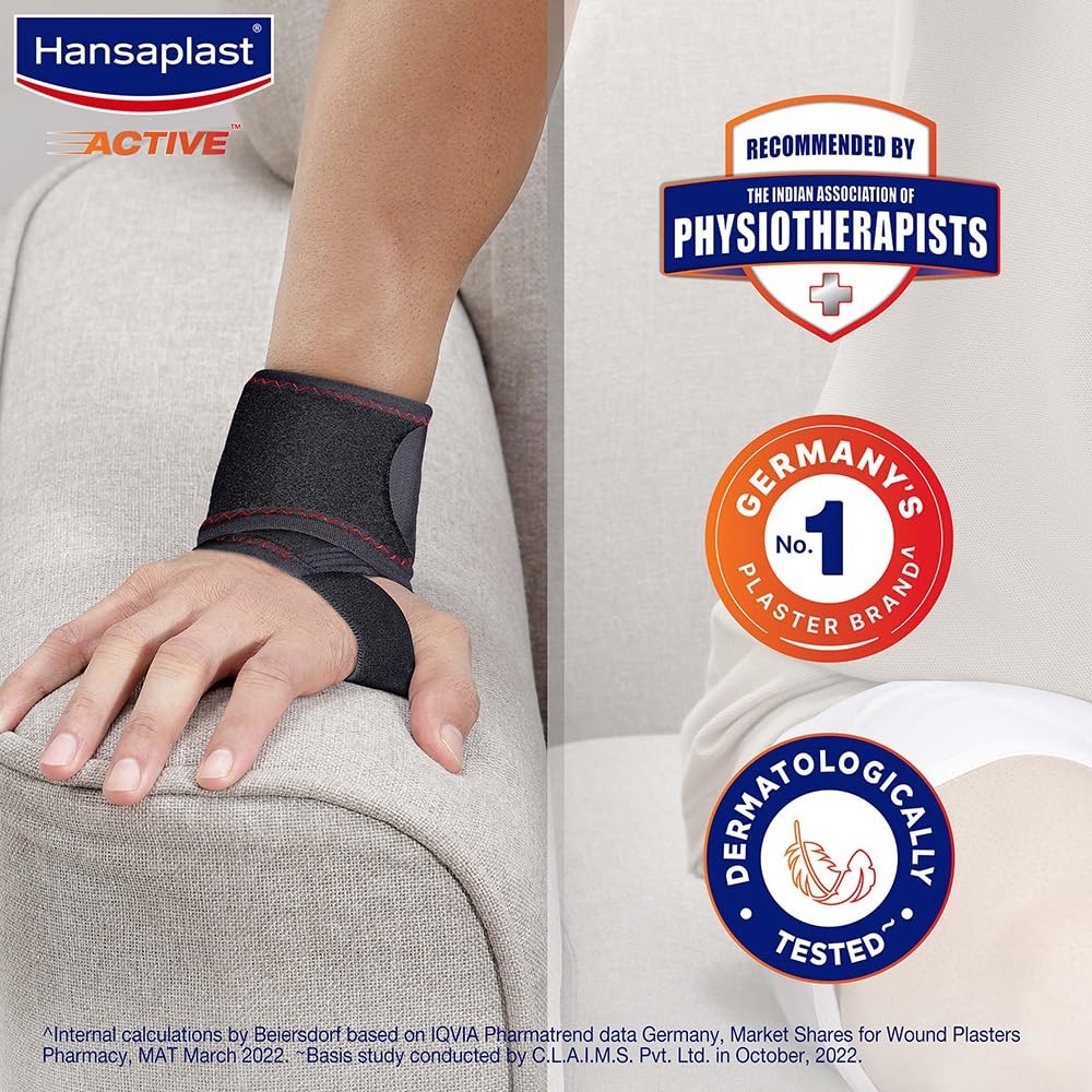 Hansaplast Active Wrist Support – One Size Neoprene for Pain Relief & Stability