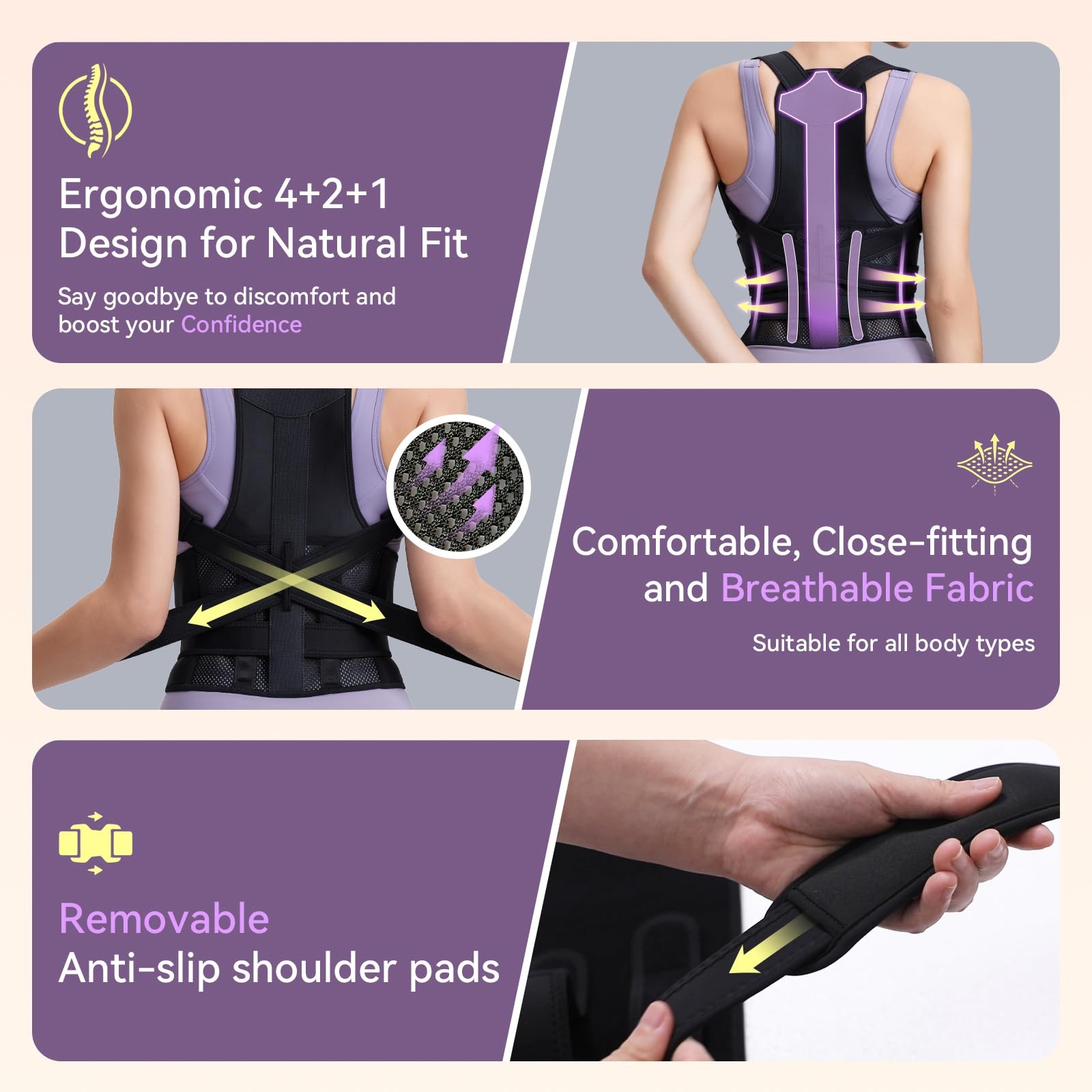 Posture Corrector for Women and Men, Adjustable Back M (Waist 30″-33″), Black