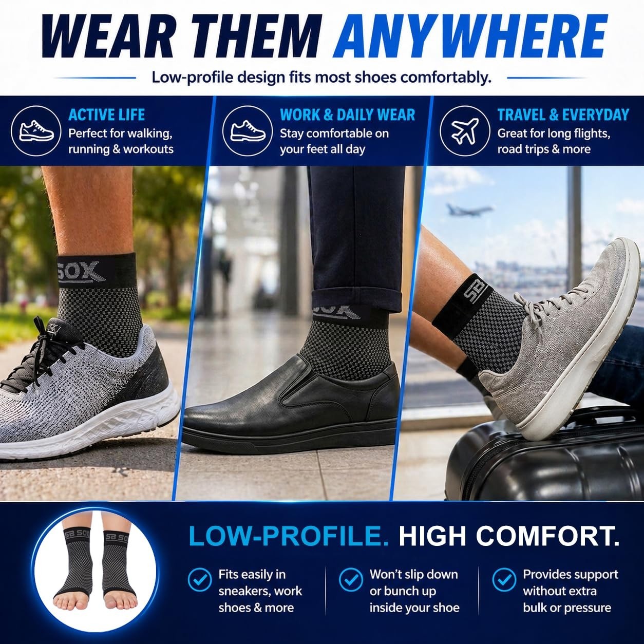 Toeless Ankle Compression Socks for All-Day Comfort and Foot Pain Relief (M)